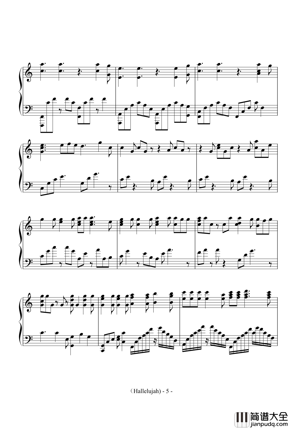 Hallelujah钢琴谱_Leonard_Cohen_赞美之泉