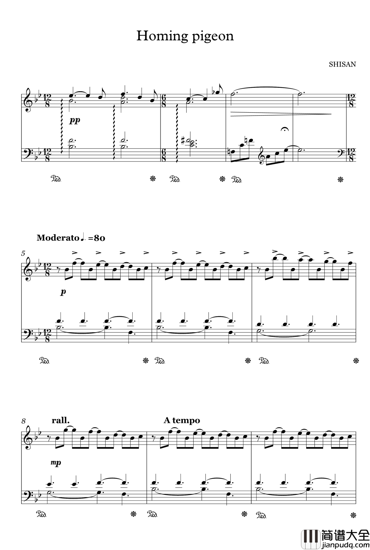 信鸽之旅钢琴谱_白露_shisan9632