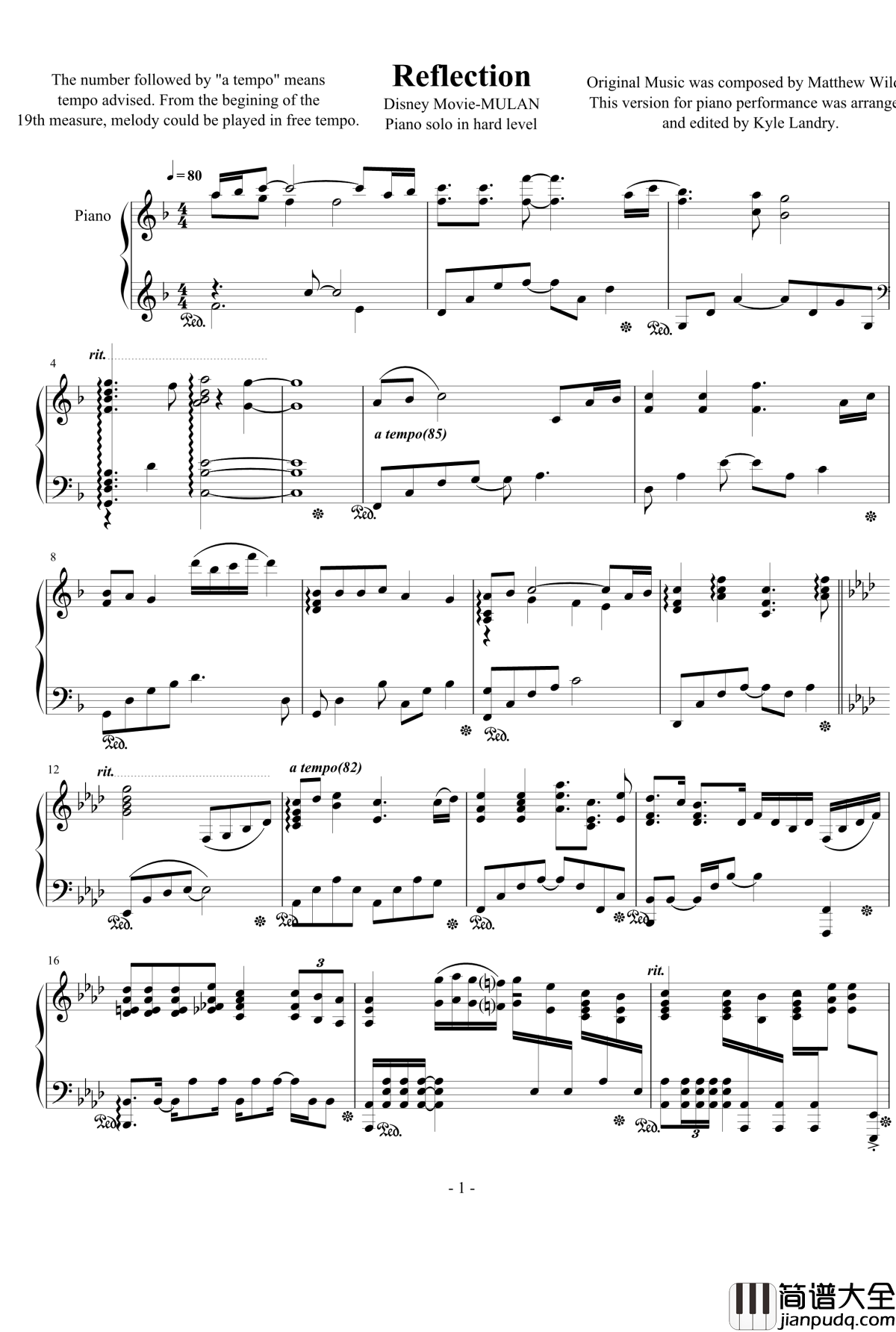 Reflection钢琴谱_Disney