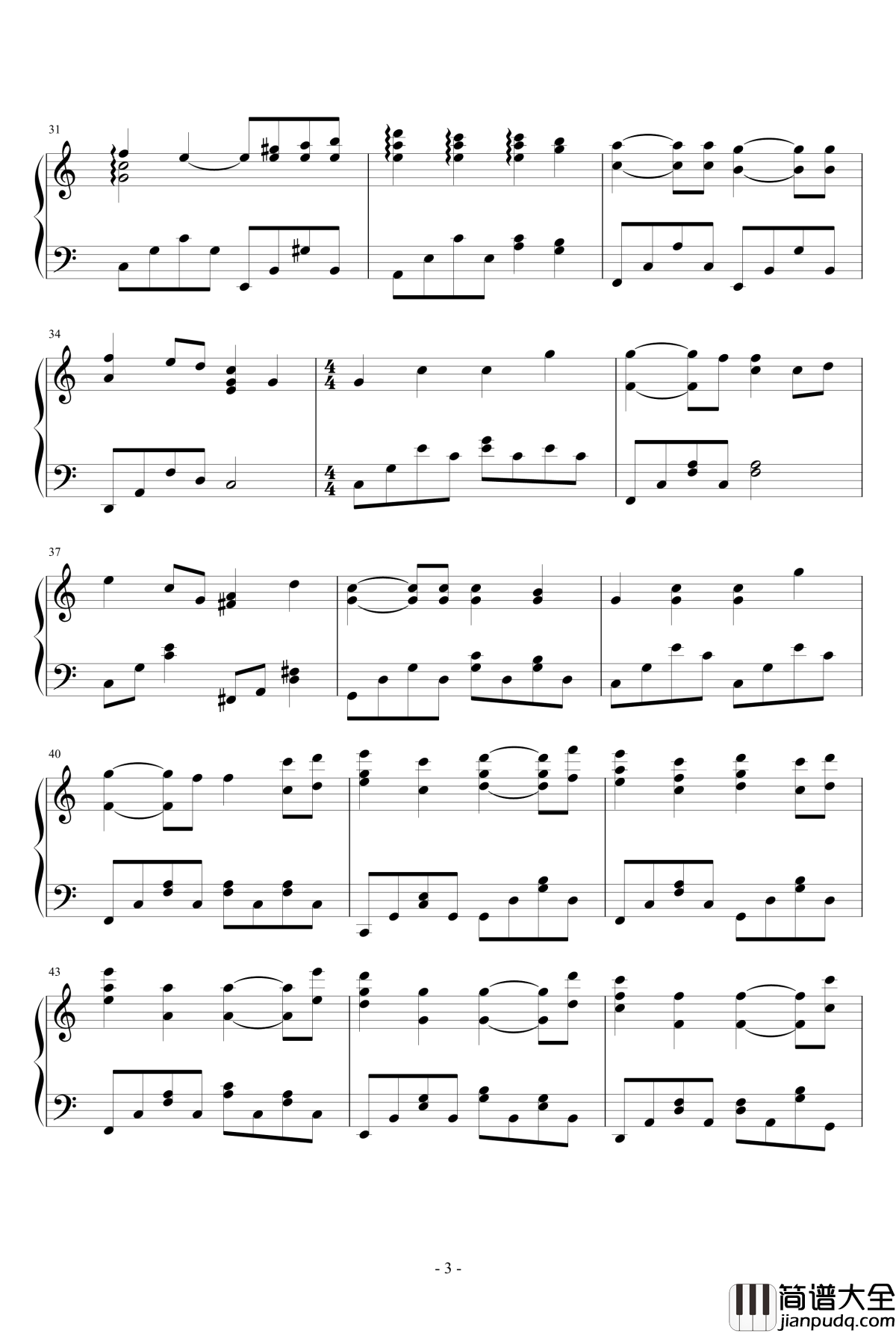 风之诗钢琴谱_C大调简易版_押尾桑