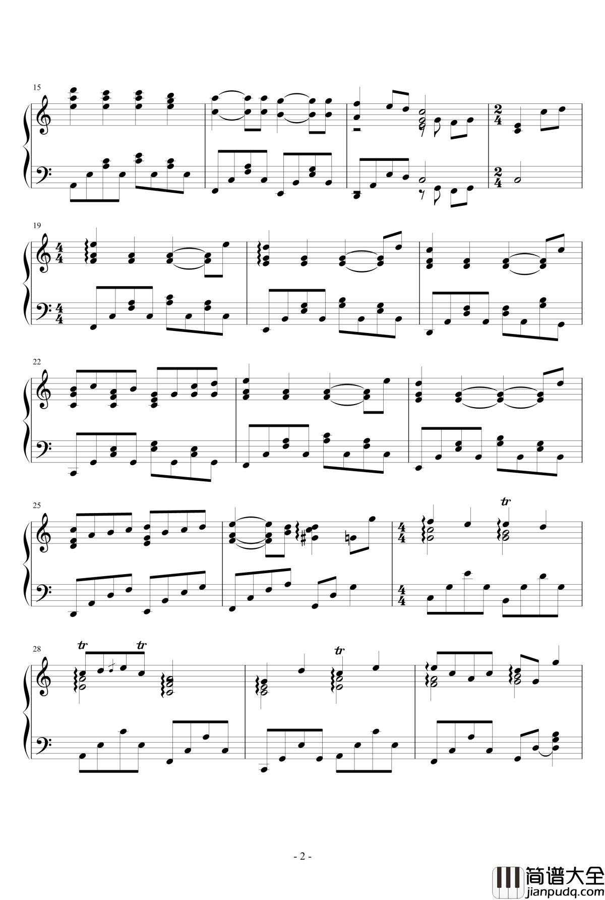 风之诗钢琴谱_C大调简易版_押尾桑