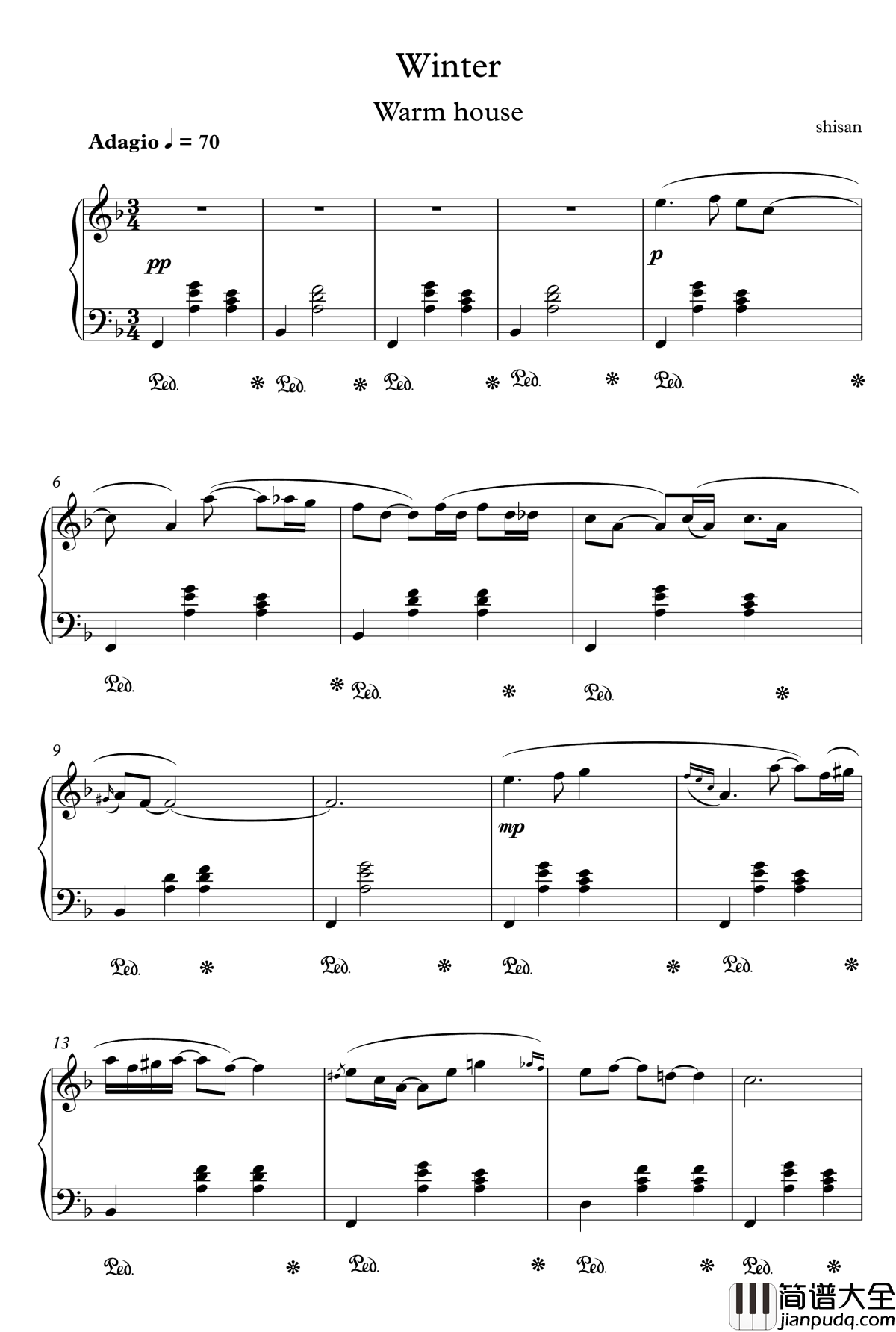 冬至钢琴谱_暖屋_shisan9632