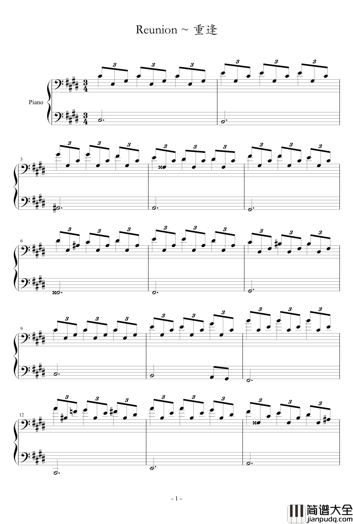 Reunion钢琴谱_半璧