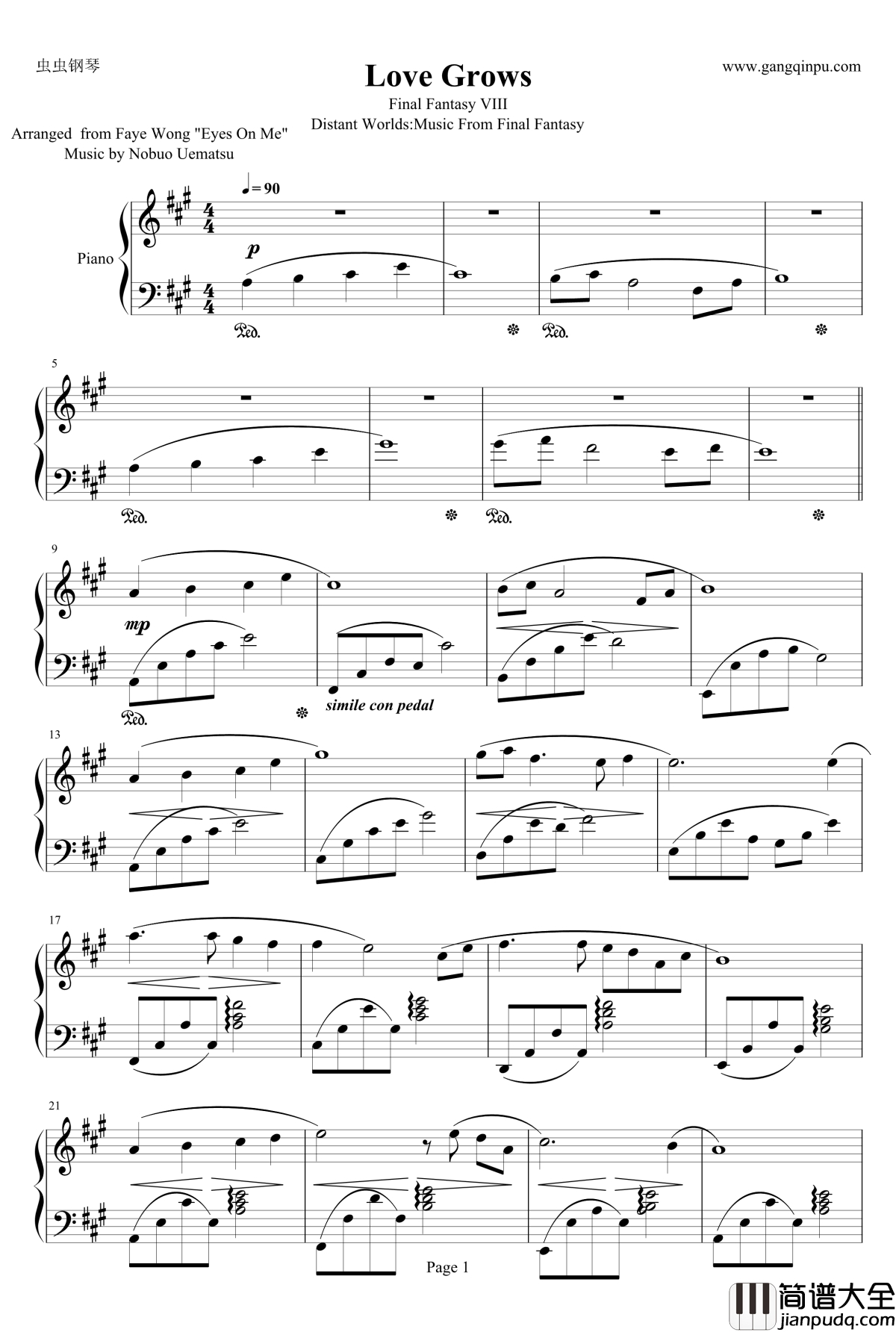 Love_Grows钢琴谱_最终幻想