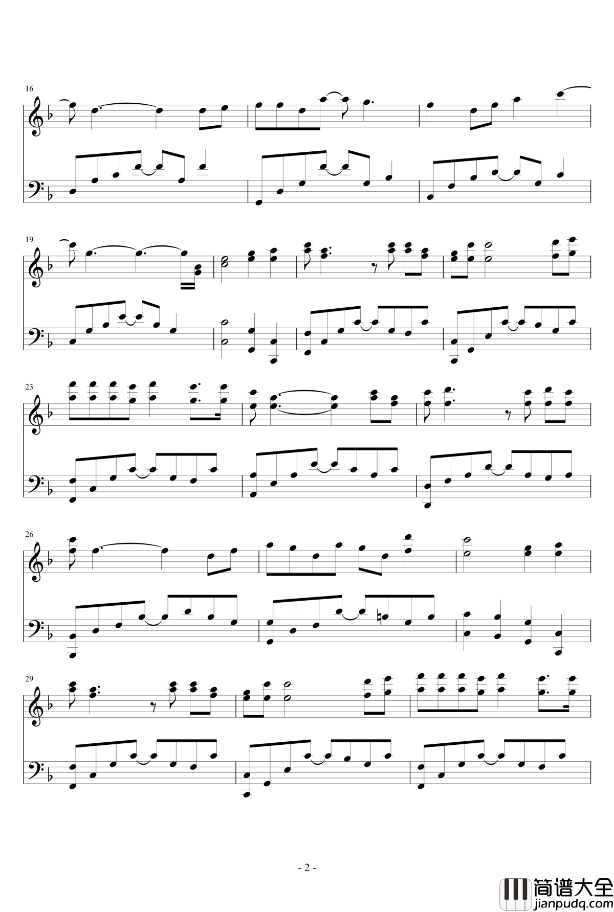 因为爱情钢琴谱_钢琴版_王菲