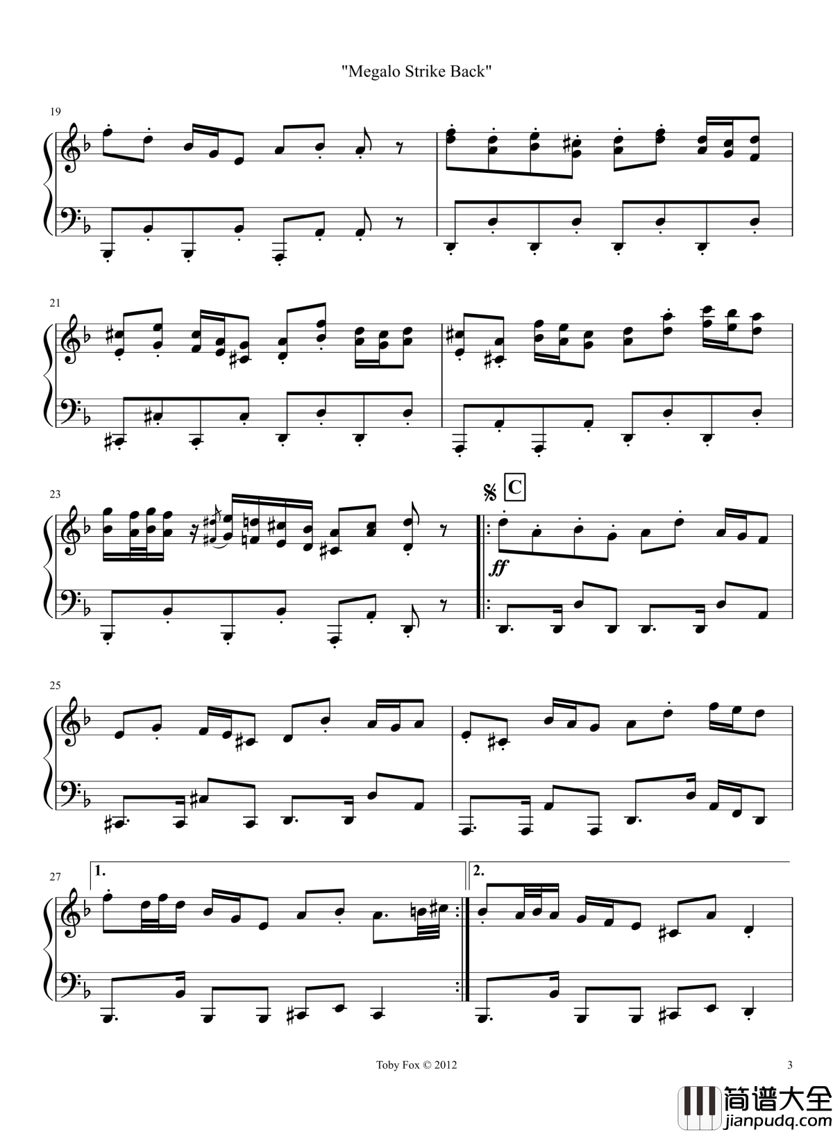 Megalo_Strike_Back_钢琴谱_Chara_主題曲_undertale