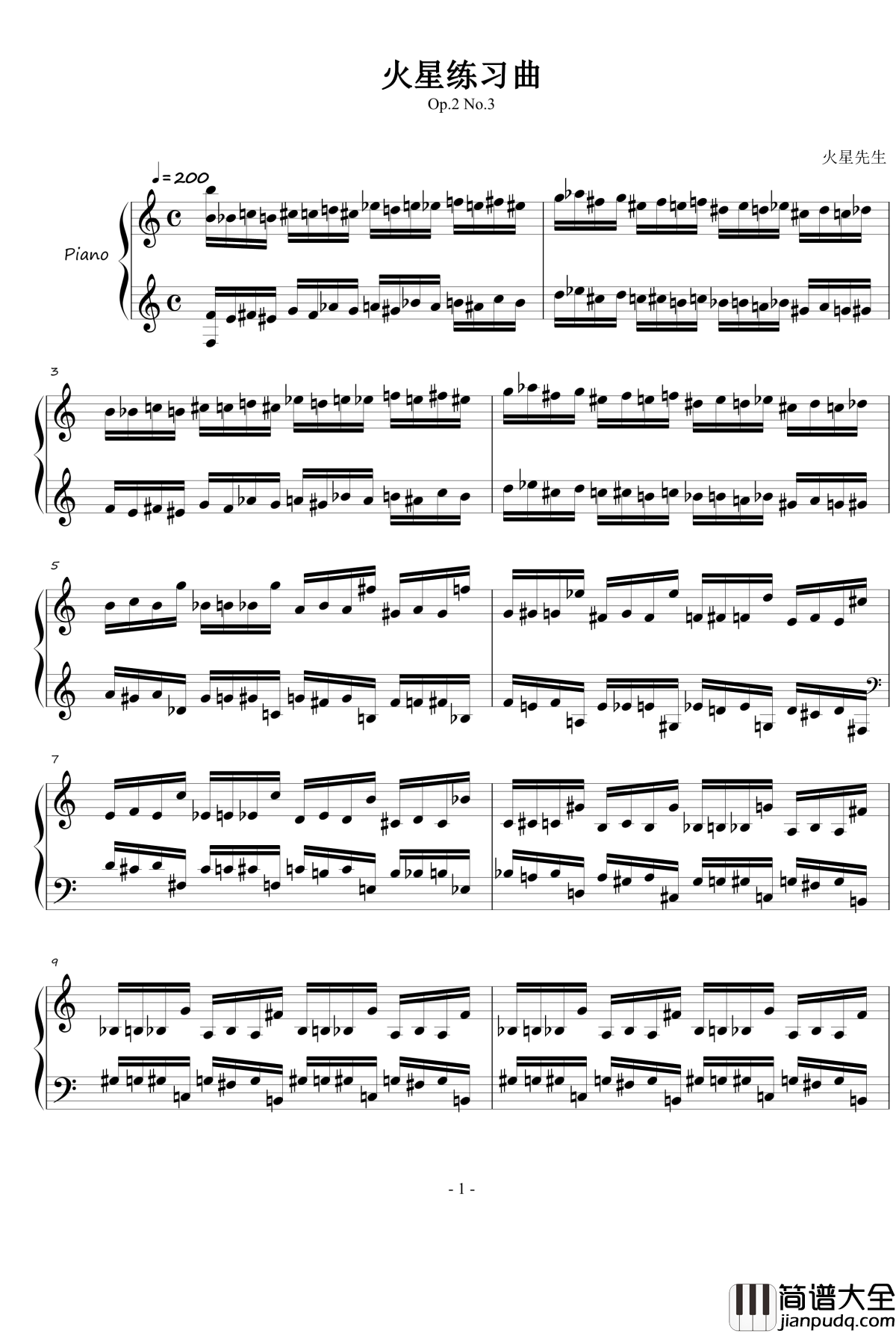 火星练习曲钢琴谱Op.2_No.3_火星先生