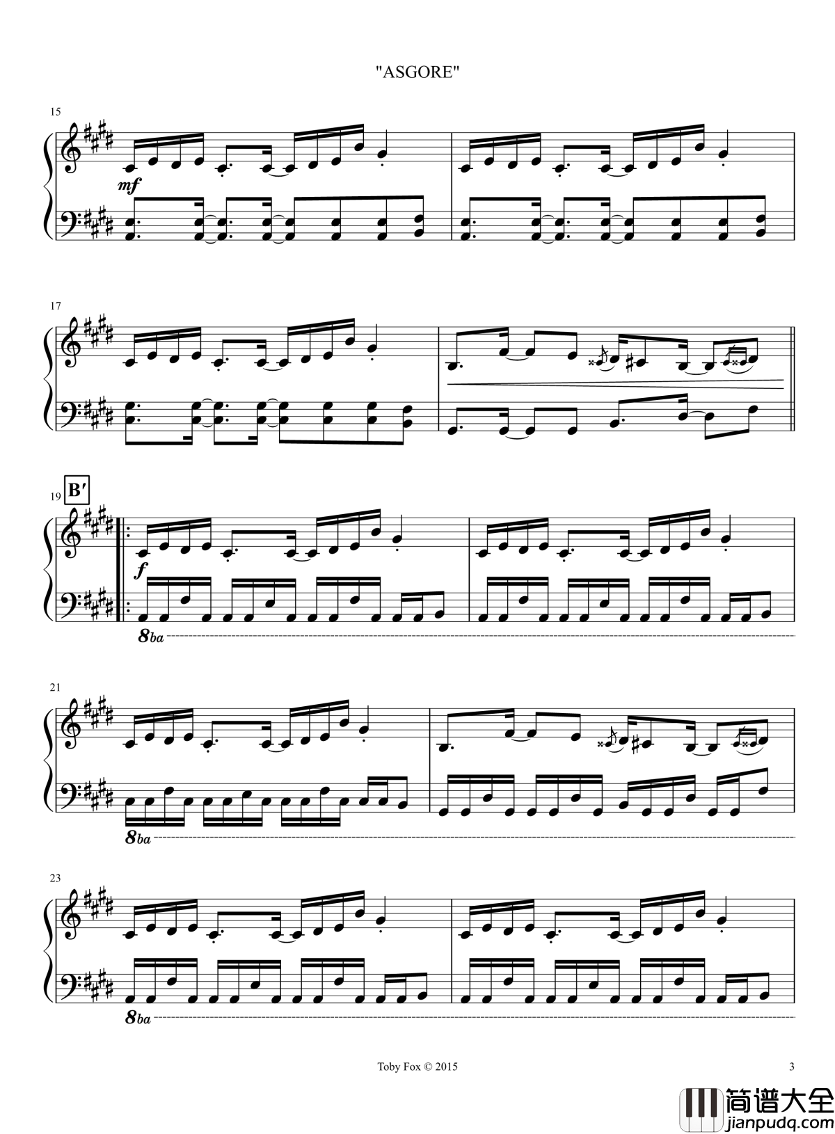 艾斯格尔钢琴谱_Undertale