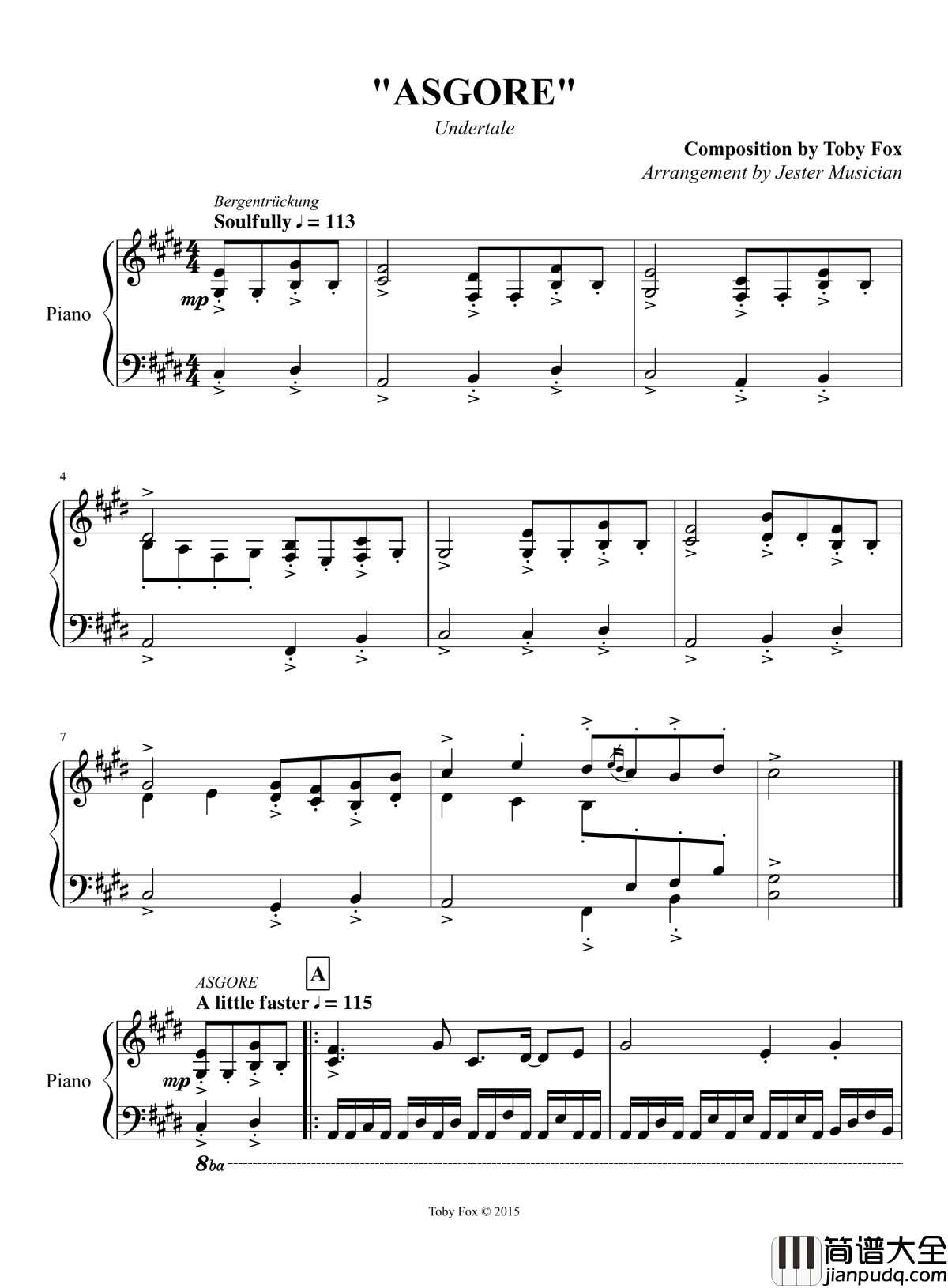 艾斯格尔钢琴谱_Undertale