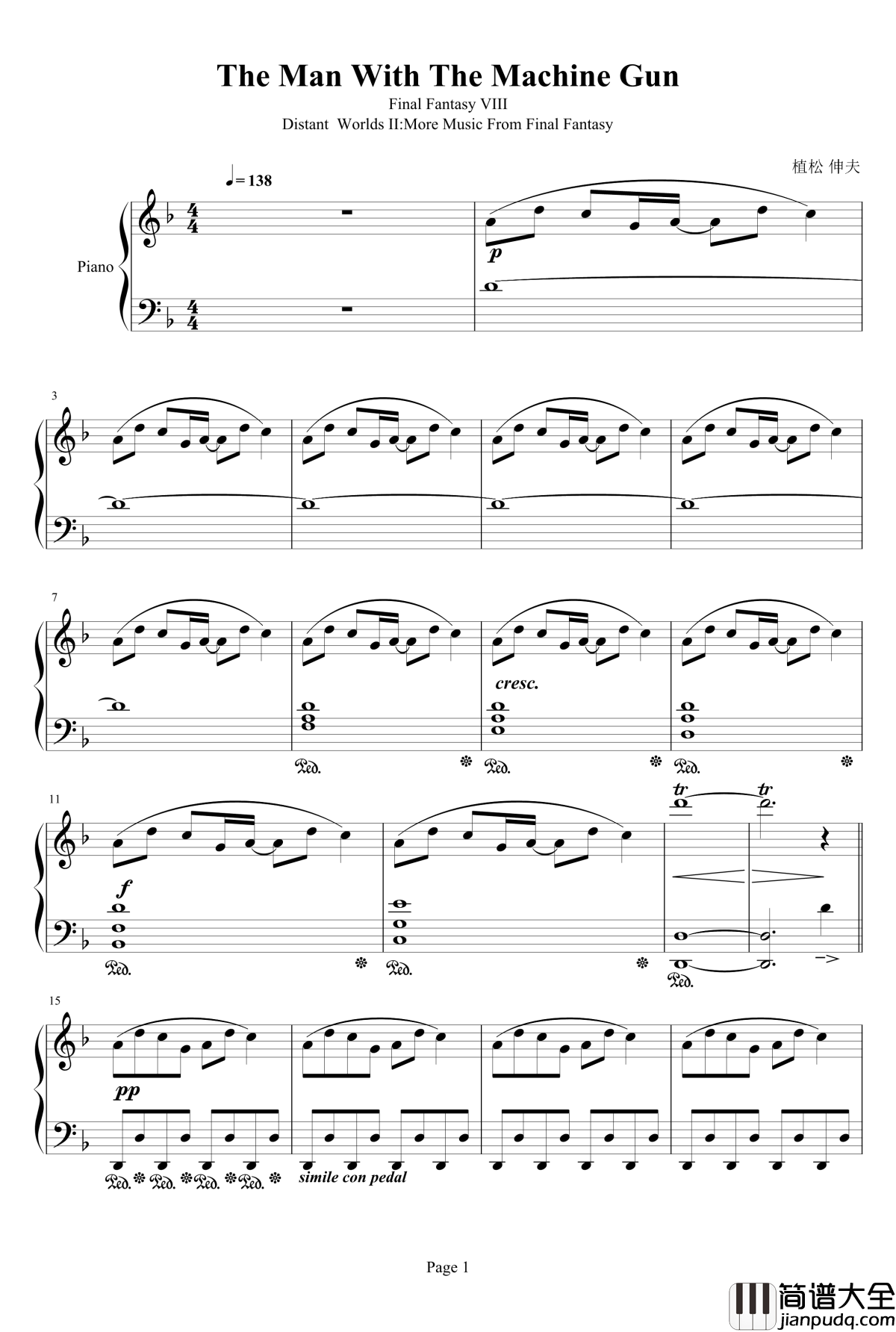 The_Man_With_The_Machine_Gun钢琴谱_最终幻想