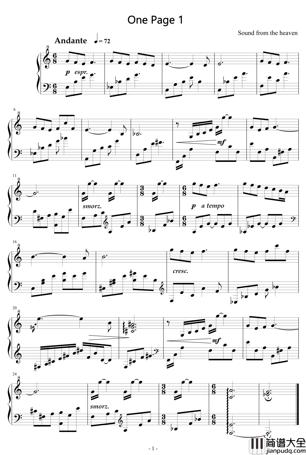 一页曲1钢琴谱_天籁传声