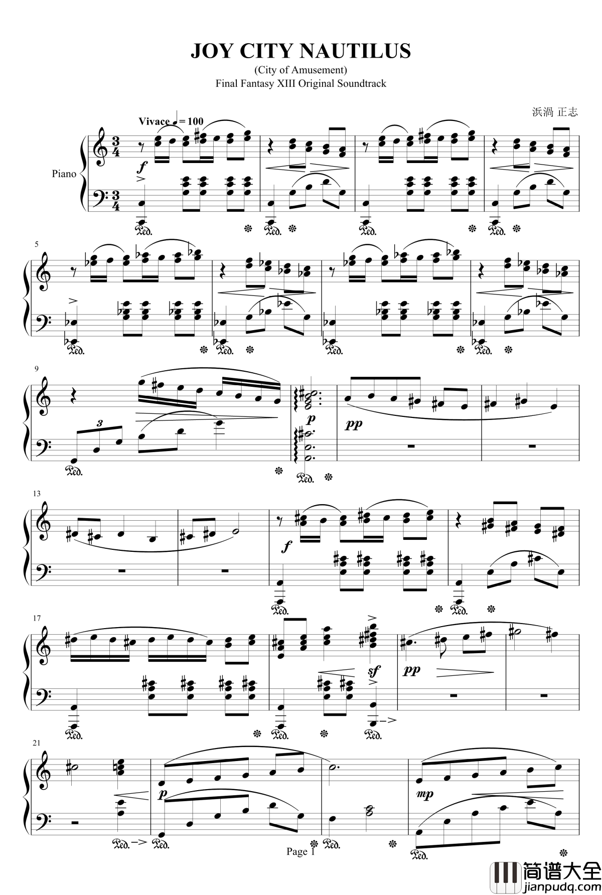 JOY_CITY_NAUTILUS钢琴谱_最终幻想