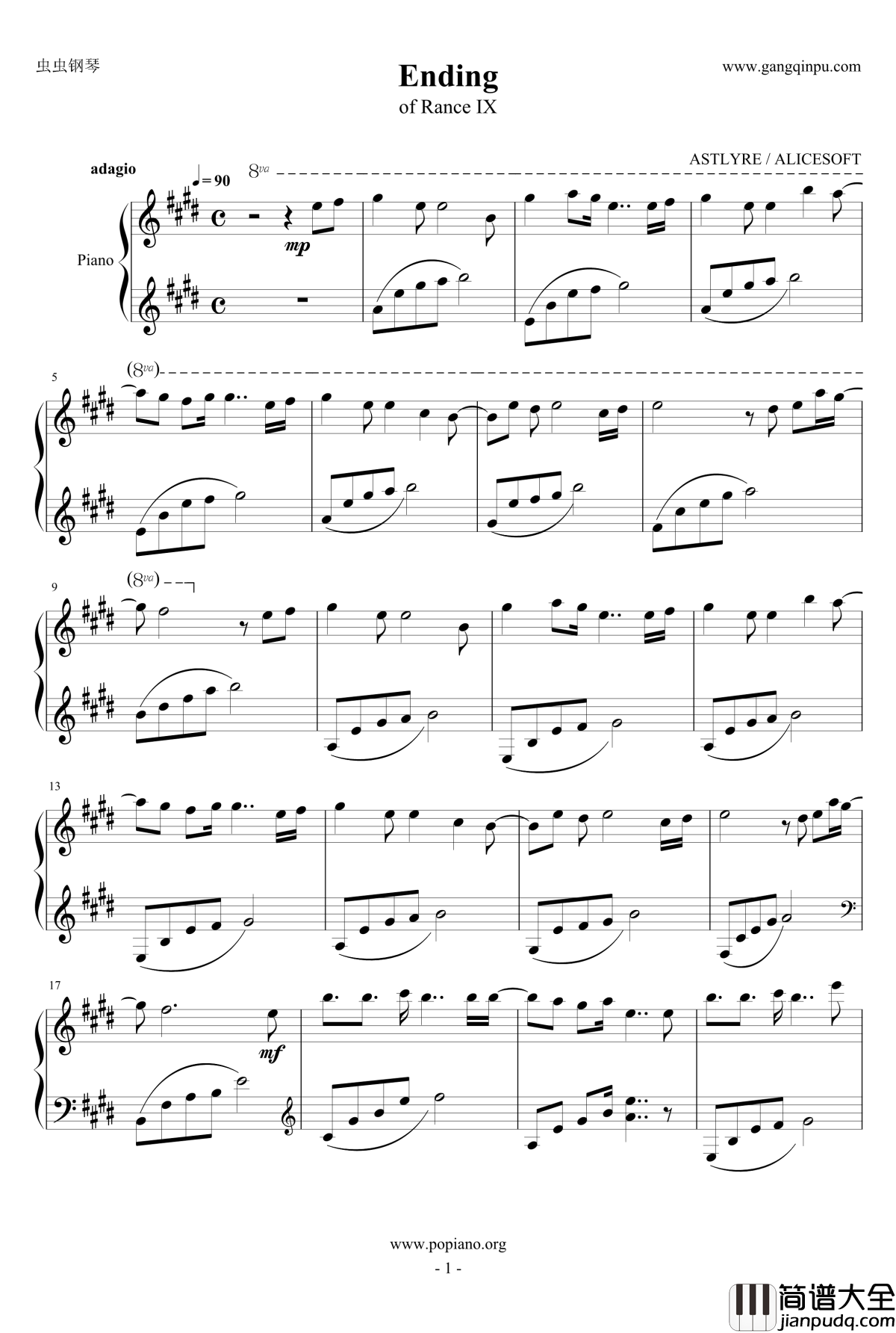 Ending钢琴谱_Rance_9/R9