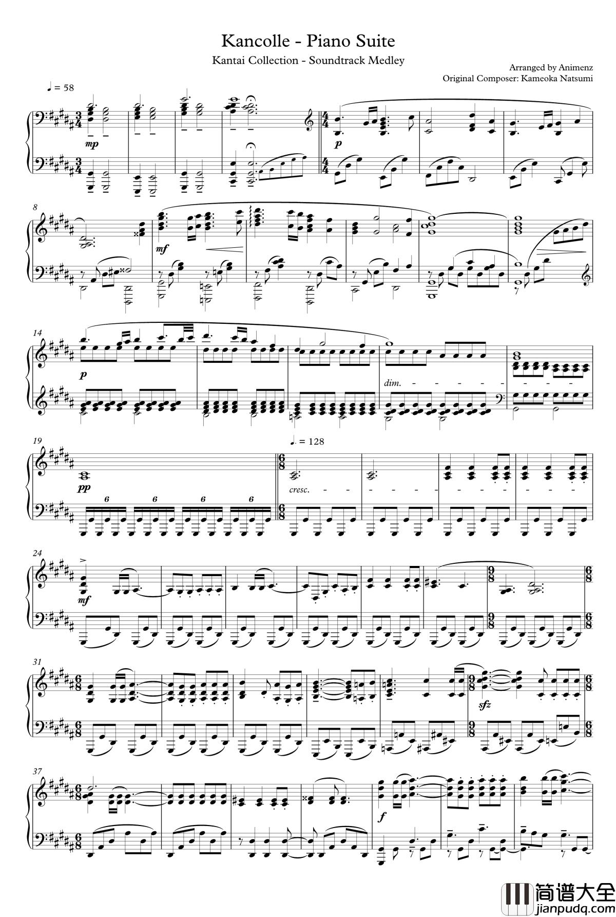 舰队OST串烧钢琴谱_钢琴版_Kancolle___Piano_Suite___Kantai_Collection_Animenz