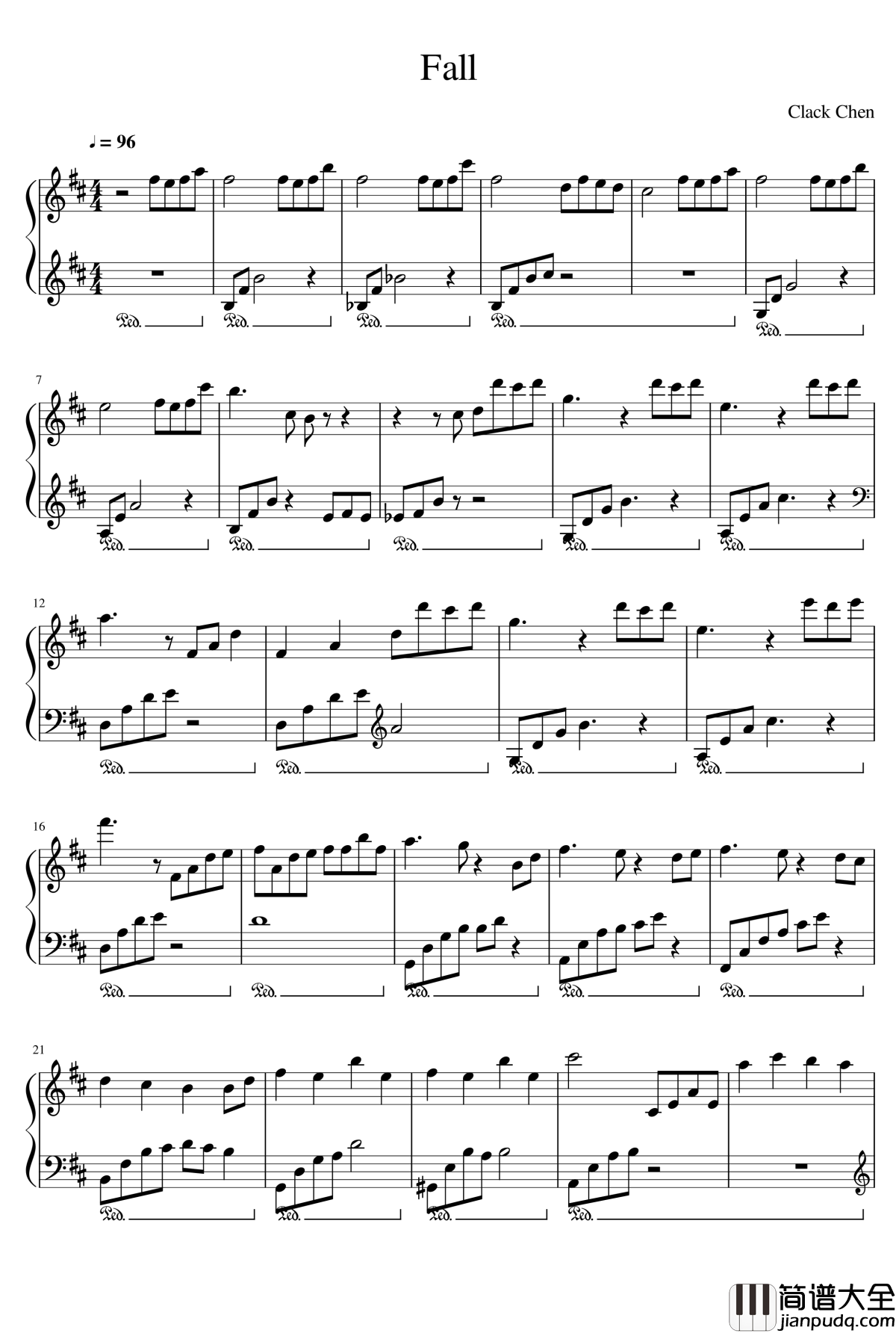 落钢琴谱_陈黑黑