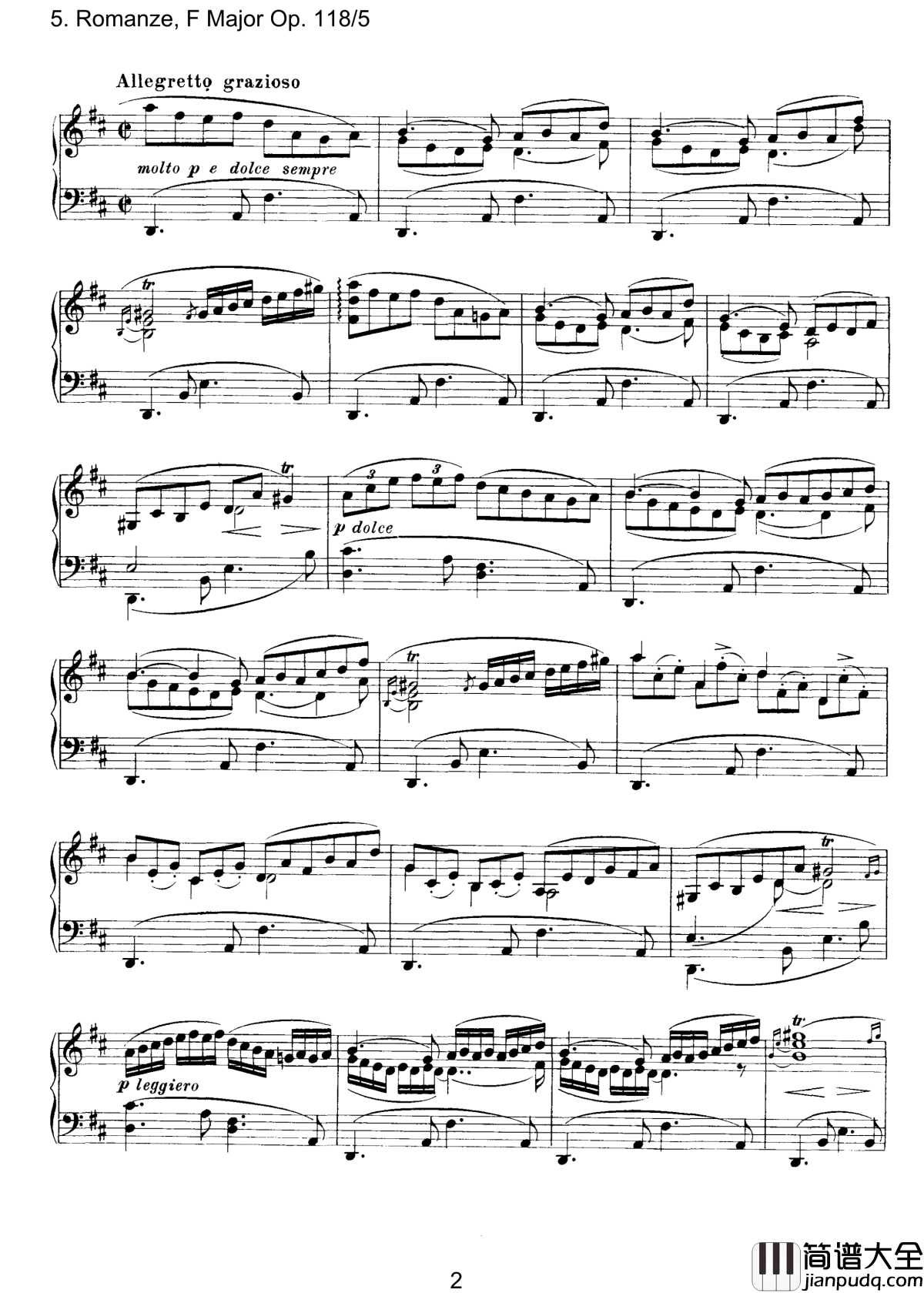 浪漫曲钢琴谱_Op.118__No.5勃拉姆斯