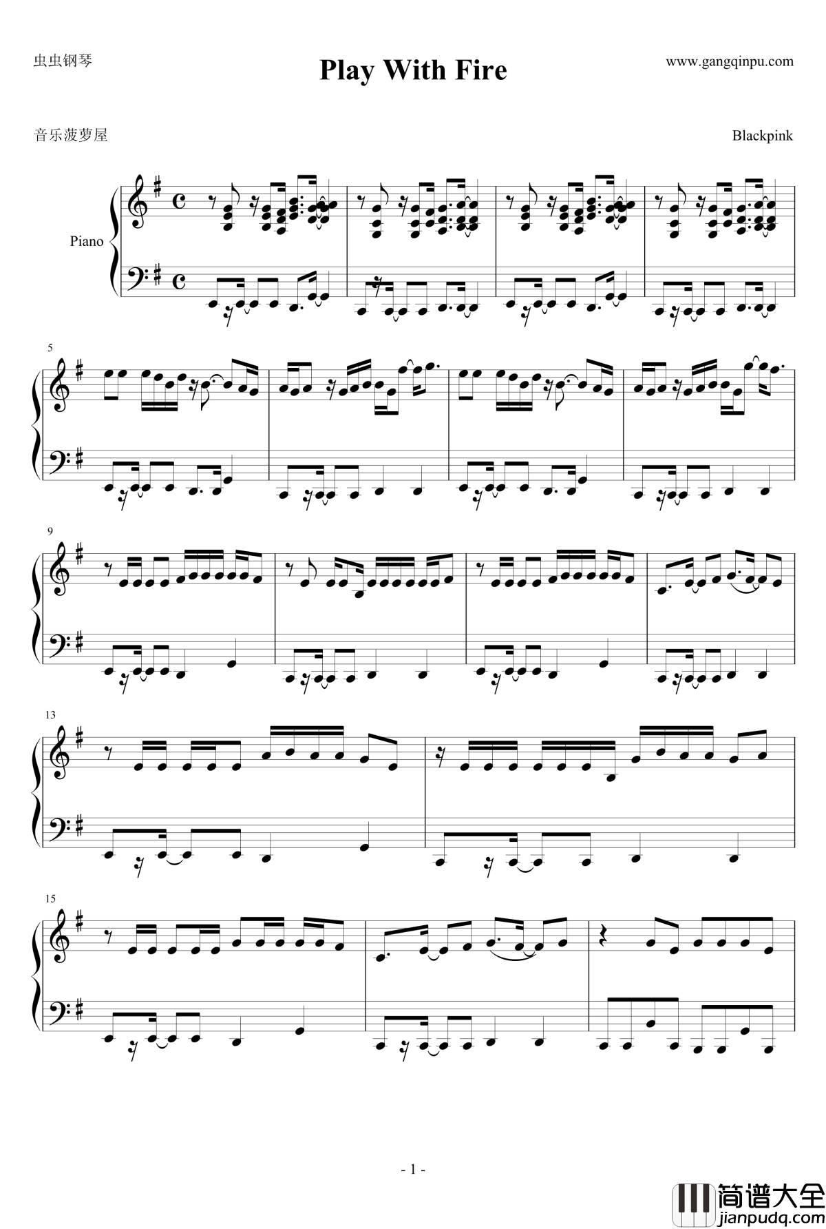 Play_with_fire原调钢琴谱_Blackpink