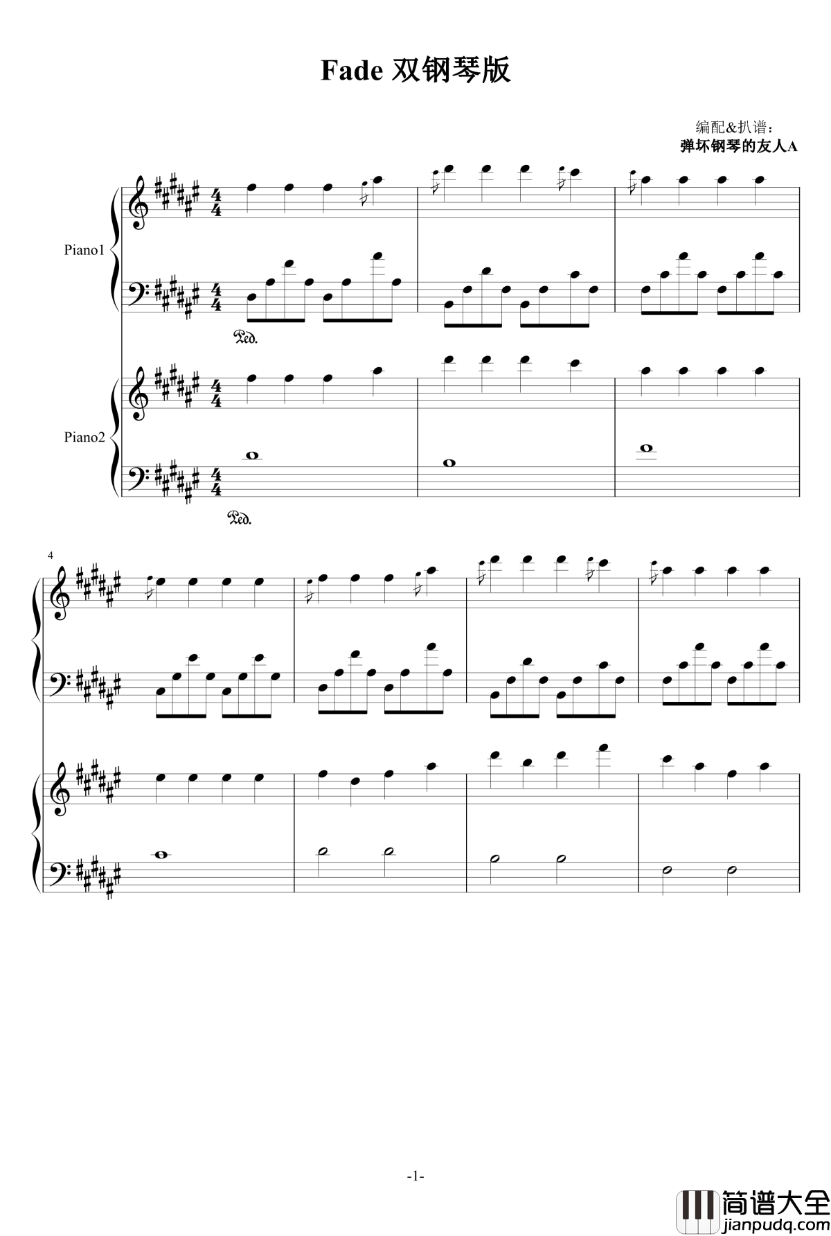 Fade钢琴谱_双钢琴版本_Alan_Walker