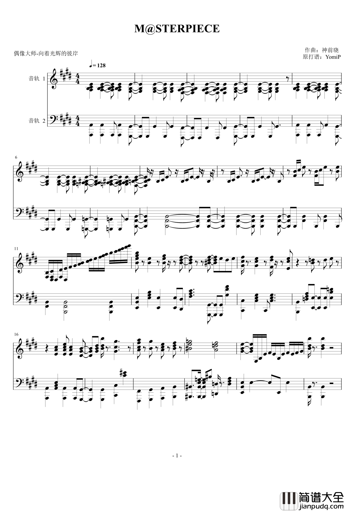 M_STERPIECE钢琴谱_765ALLSTARS__偶像大师剧场版_神前晓