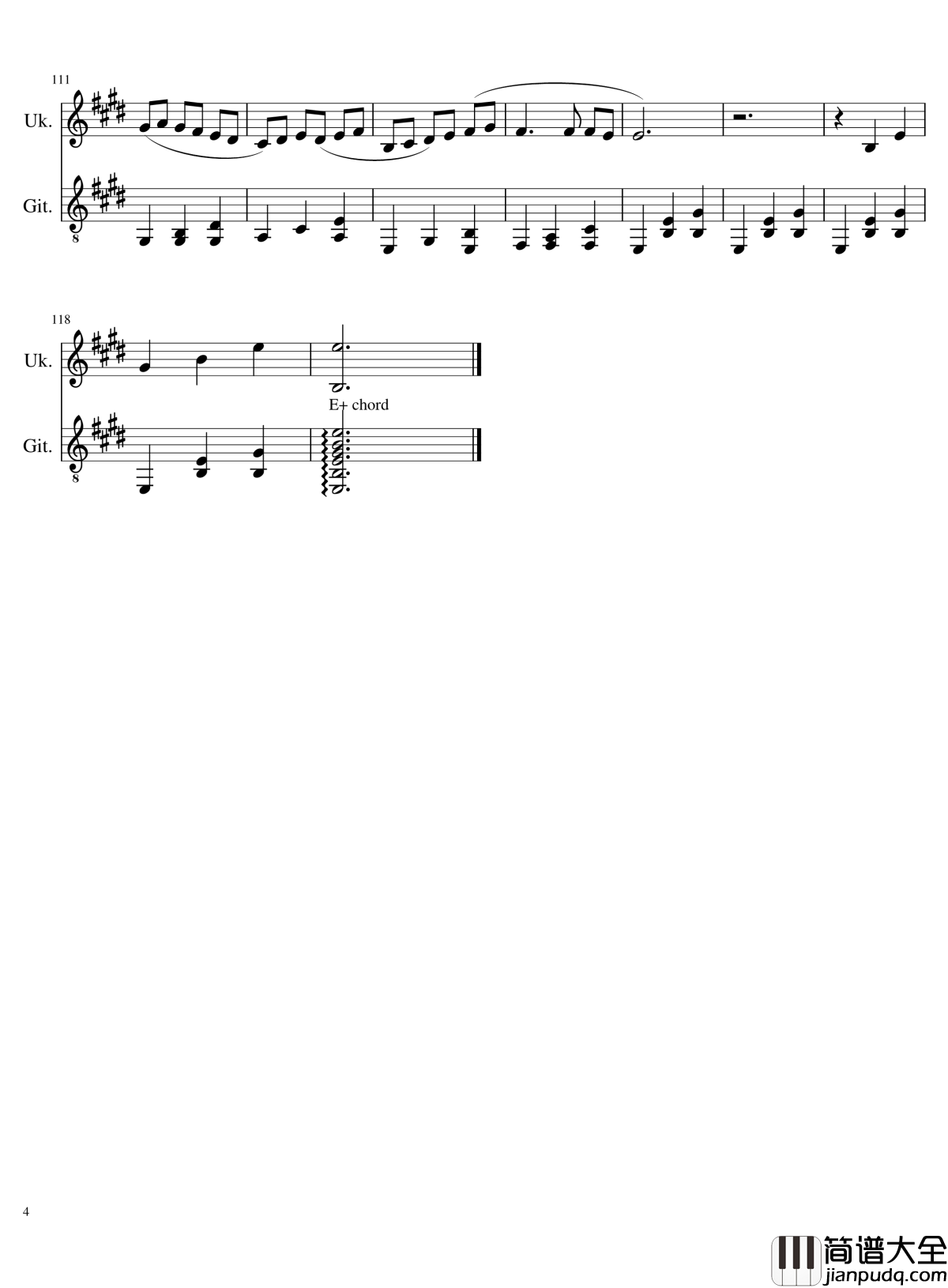 千与千寻片尾曲钢琴谱Always_with_me_吉他和乌克丽丽