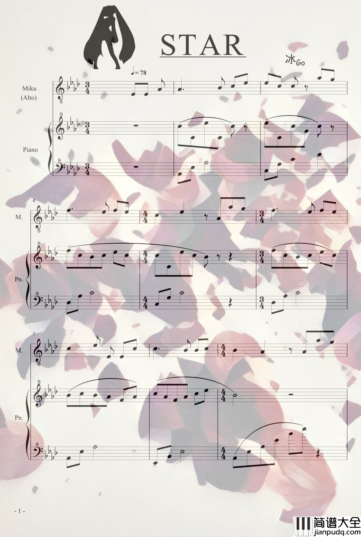STAR钢琴谱_初音English_冰Go