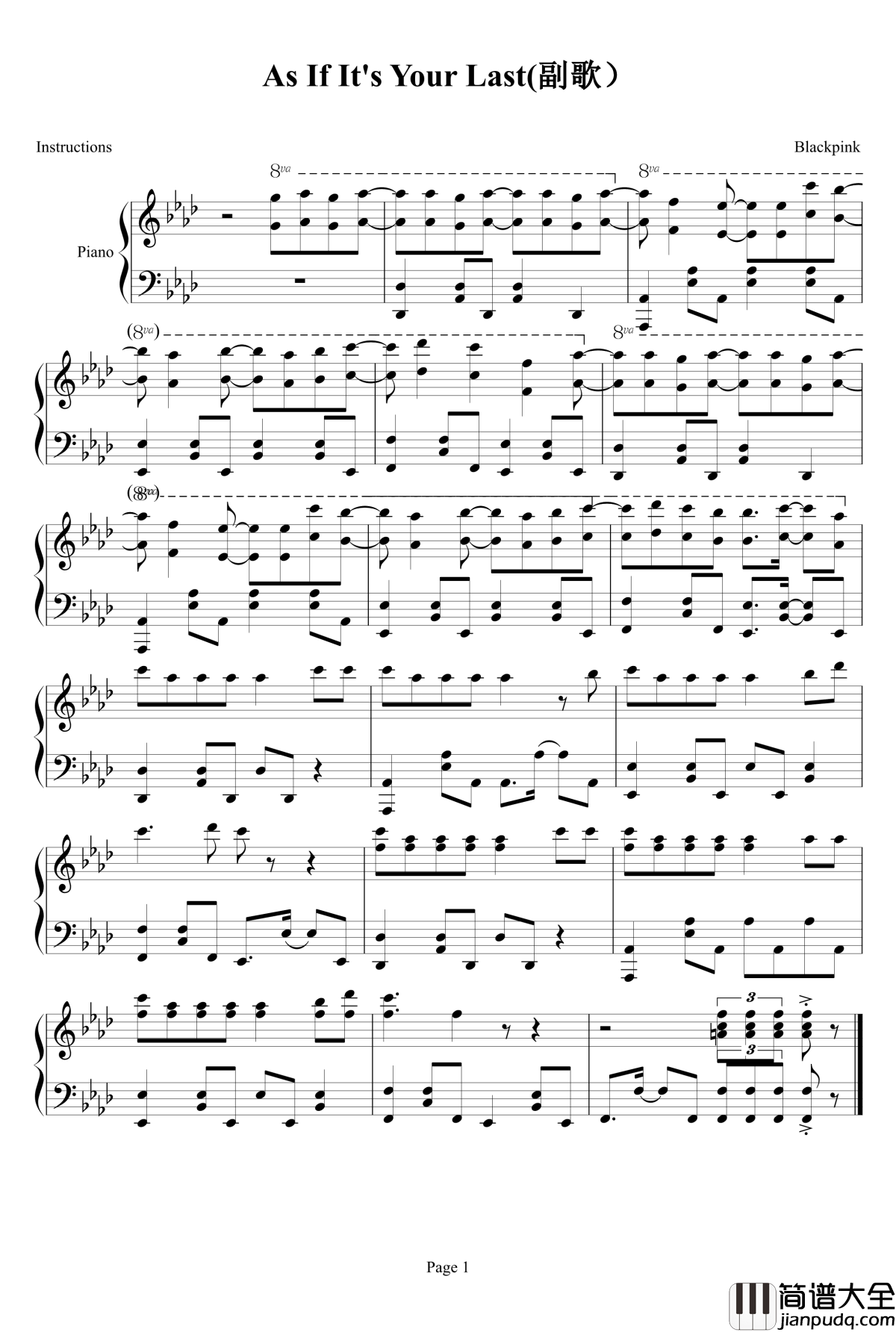As_if_its_your_last钢琴谱_Blackpink