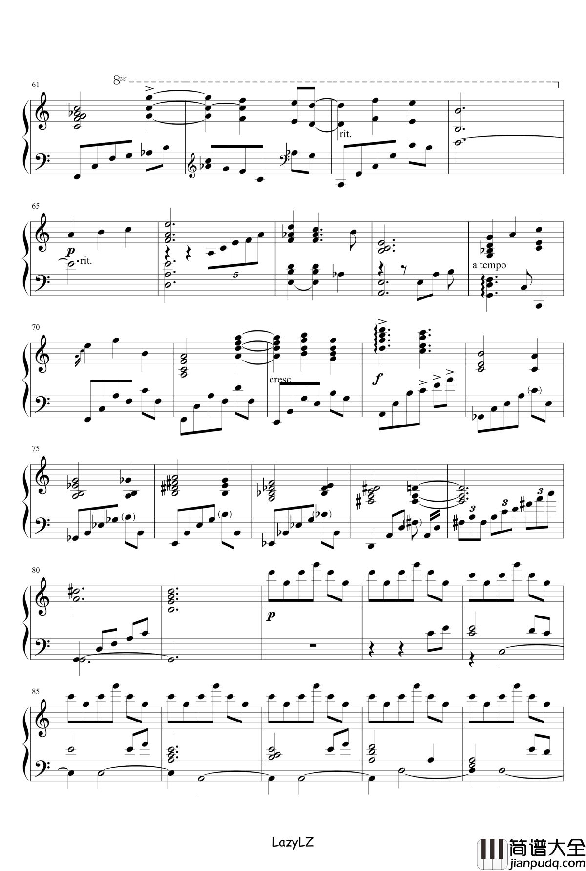 世界的约定钢琴谱_哈尔的移动城堡ED_Animenz版