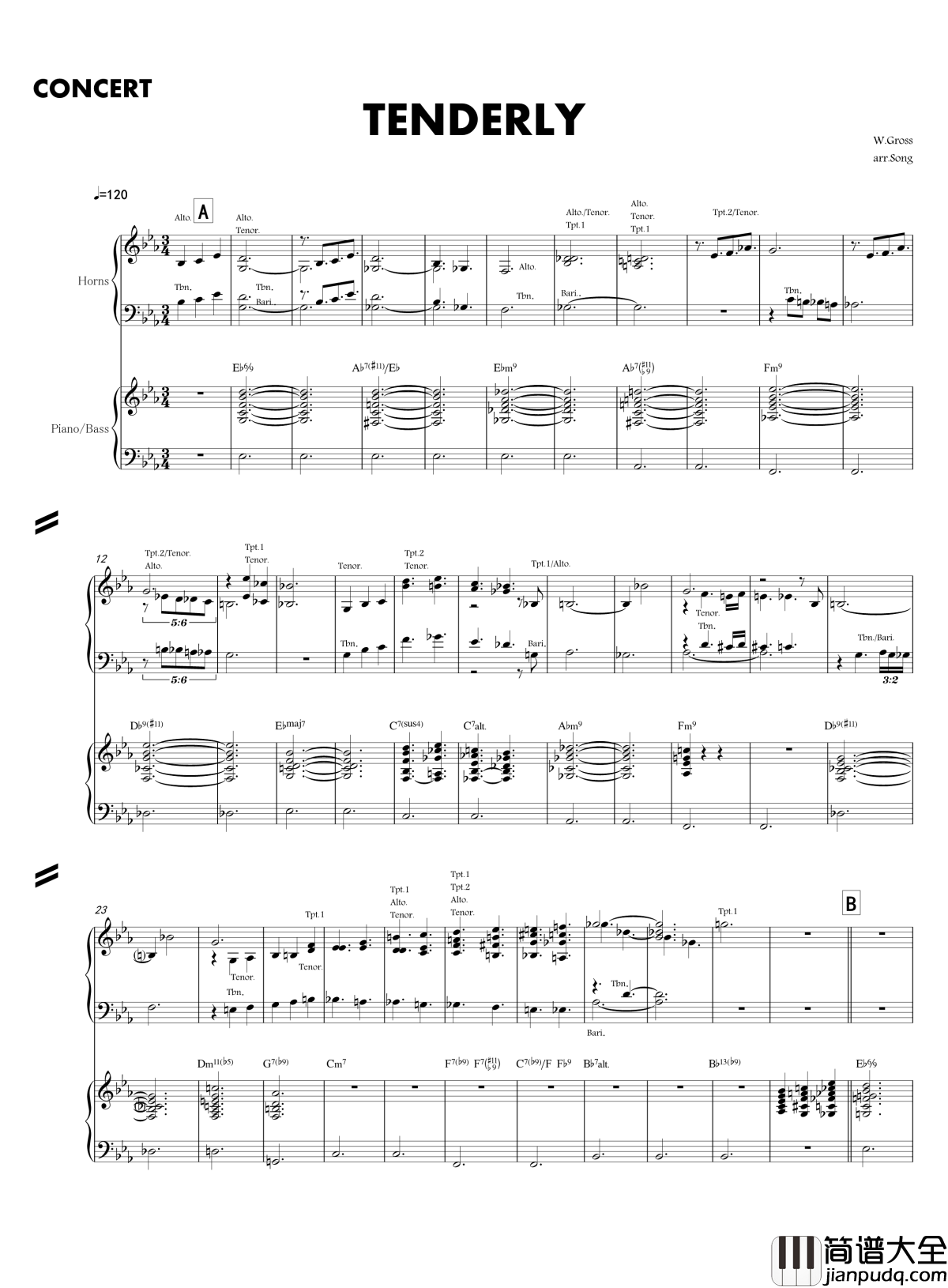 Tenderly钢琴谱_brothersong