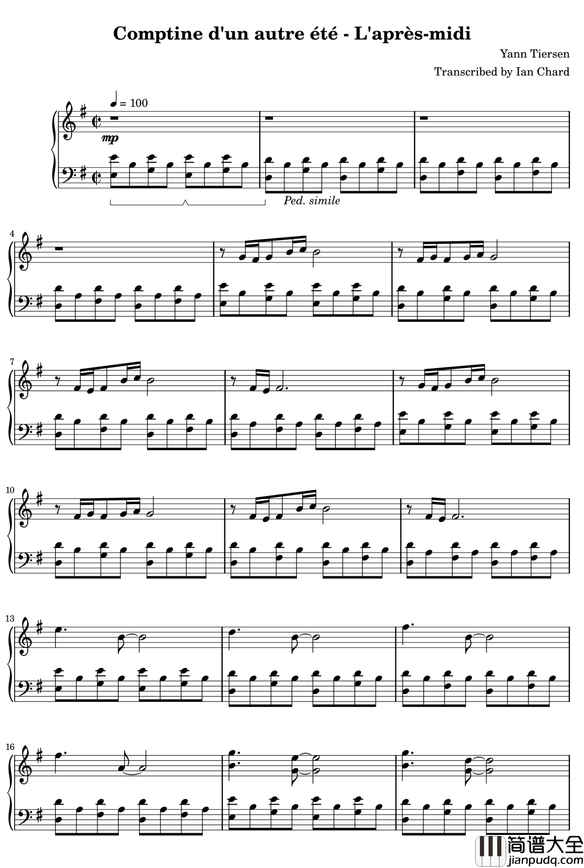 Comptine_d’un_autre_été_:_L‘après_midi钢琴谱_天使爱美丽