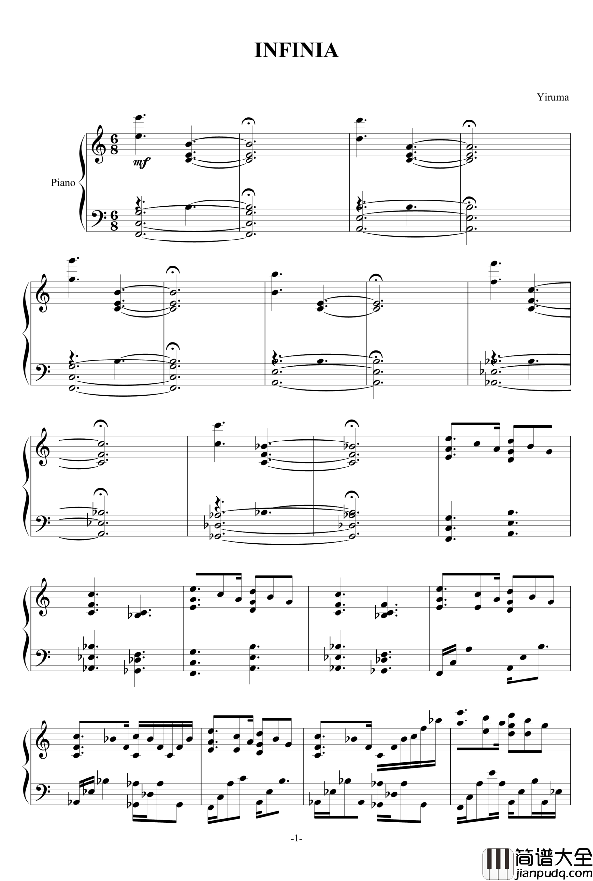 INFINIA钢琴谱_Yiruma