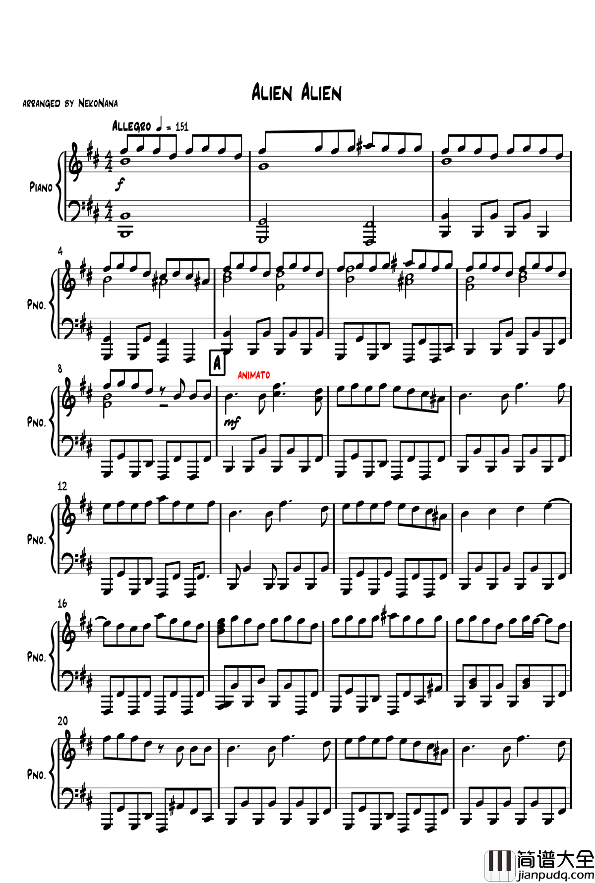 エイリアン　エイリアン钢琴谱_Alien_Alien_初音ミク