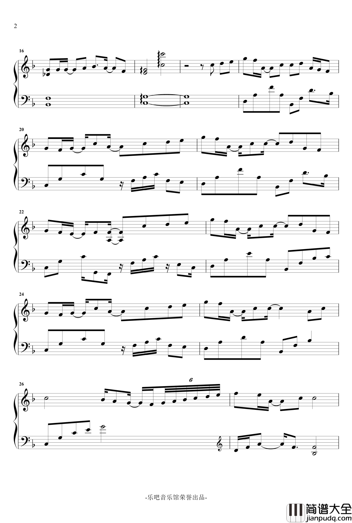 追光者钢琴谱_F调华丽独奏版乐吧_岑可儿