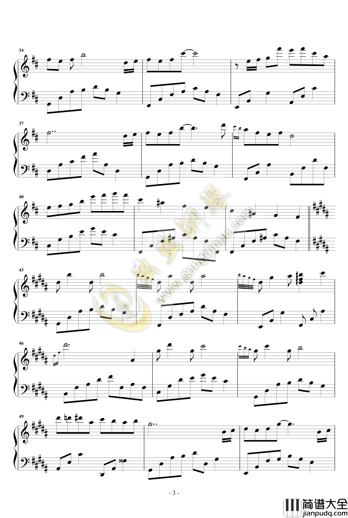 她的悲伤钢琴谱_夜的钢琴曲IV_石进