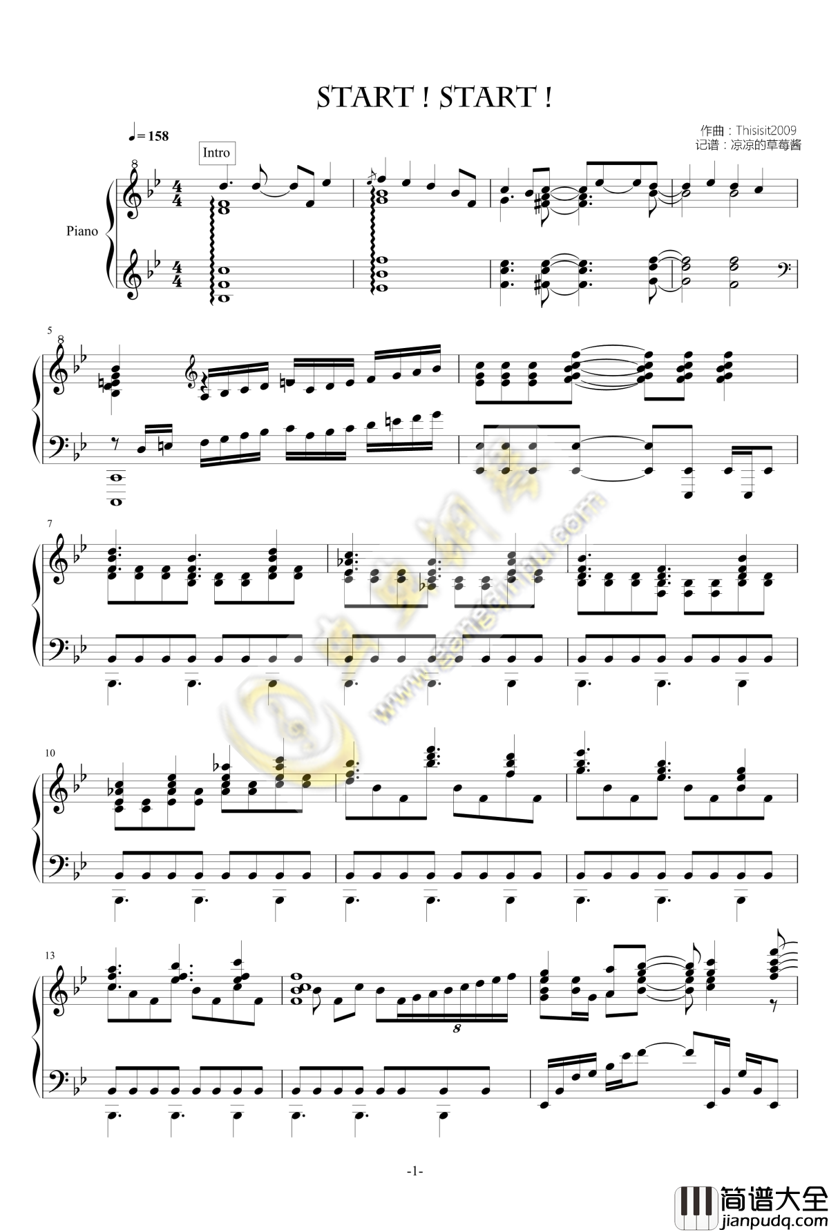 开始！开始！钢琴谱_任大湿_任天钦