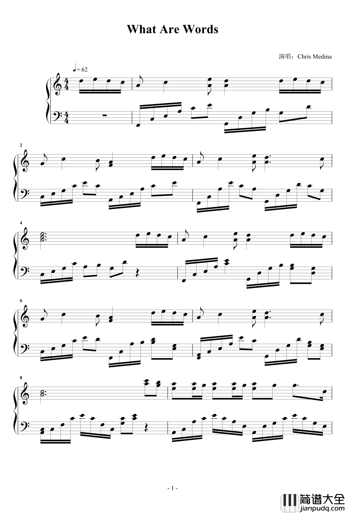 What_Are_Words钢琴谱_Chris_Medina