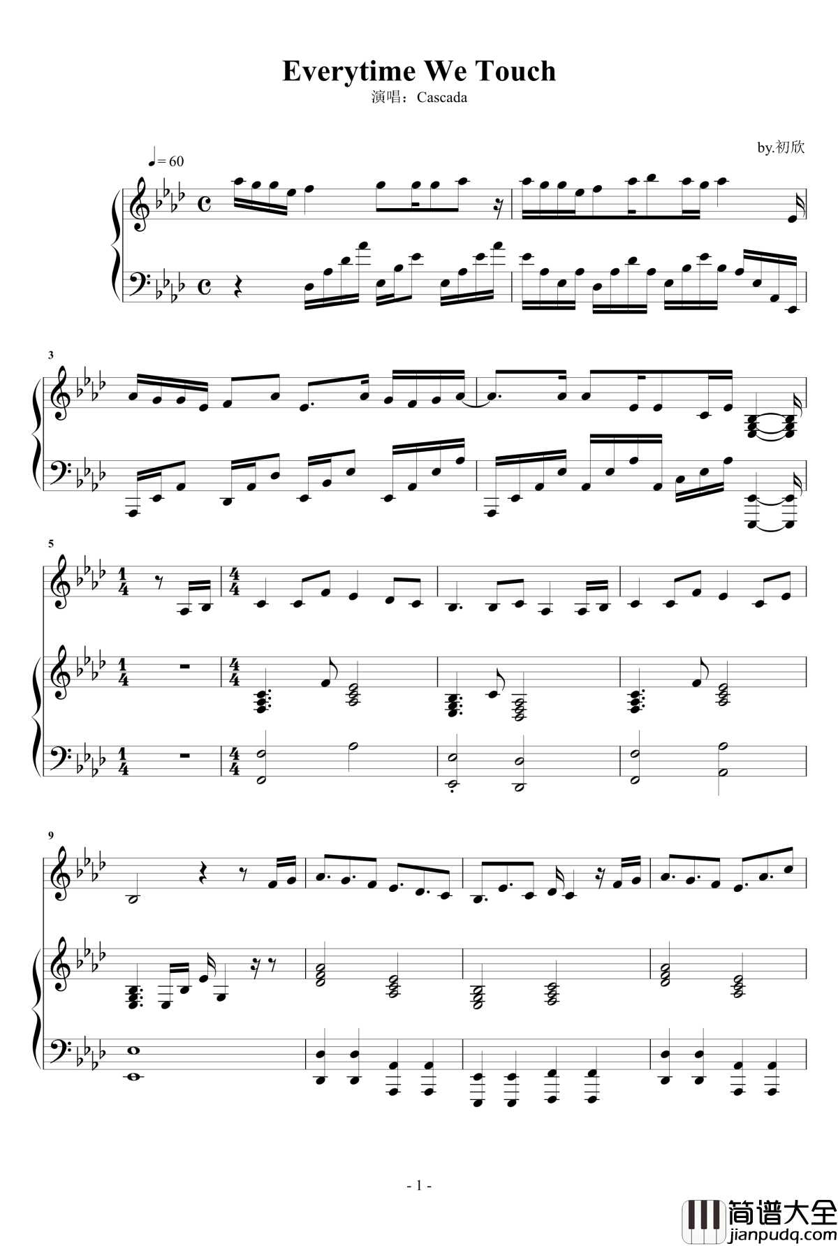 Everytime_We_Touch钢琴谱_Cascada