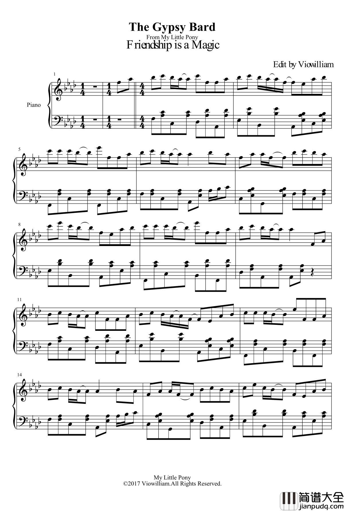 The_Gypsy_Bard钢琴谱_Pinkie_Pie