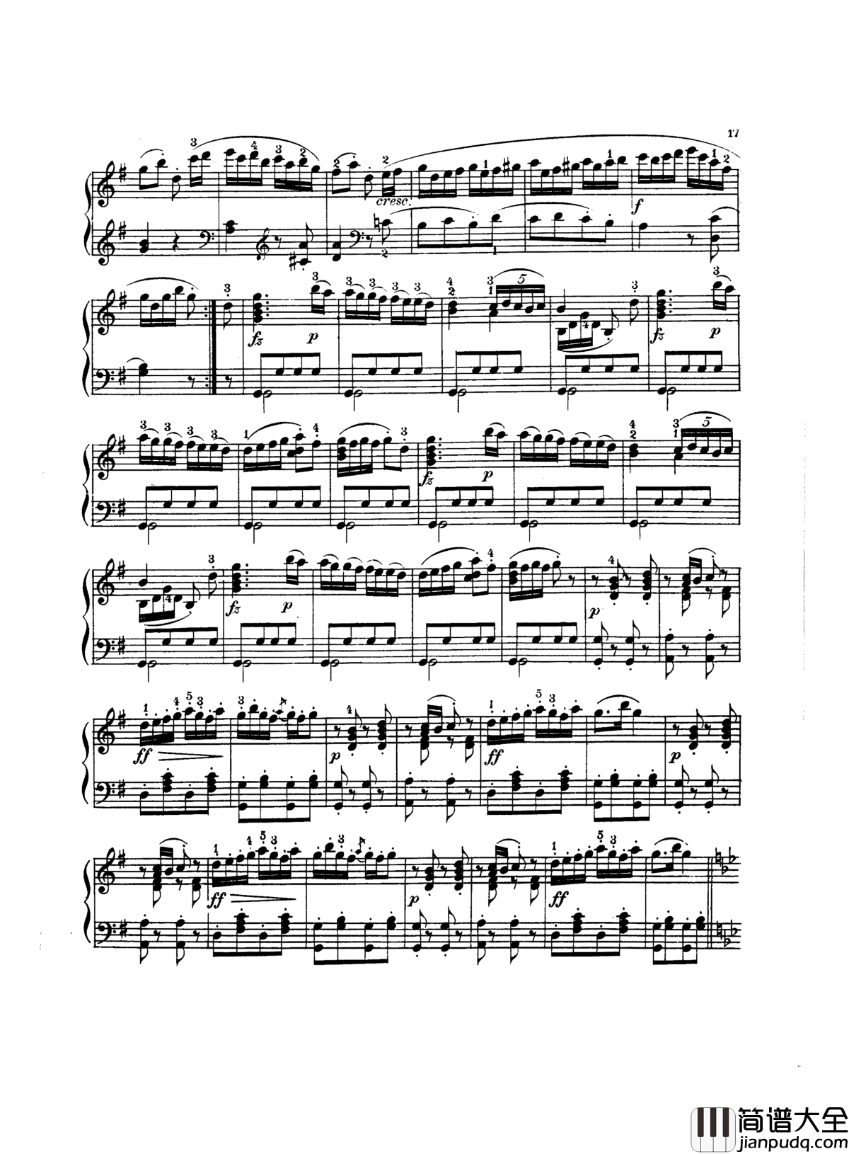 吉普赛回旋曲钢琴谱_带指法版_海顿