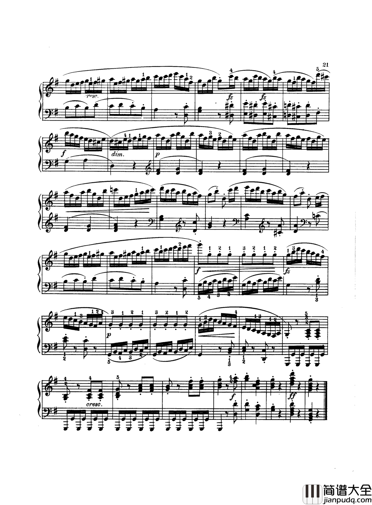 吉普赛回旋曲钢琴谱_带指法版_海顿