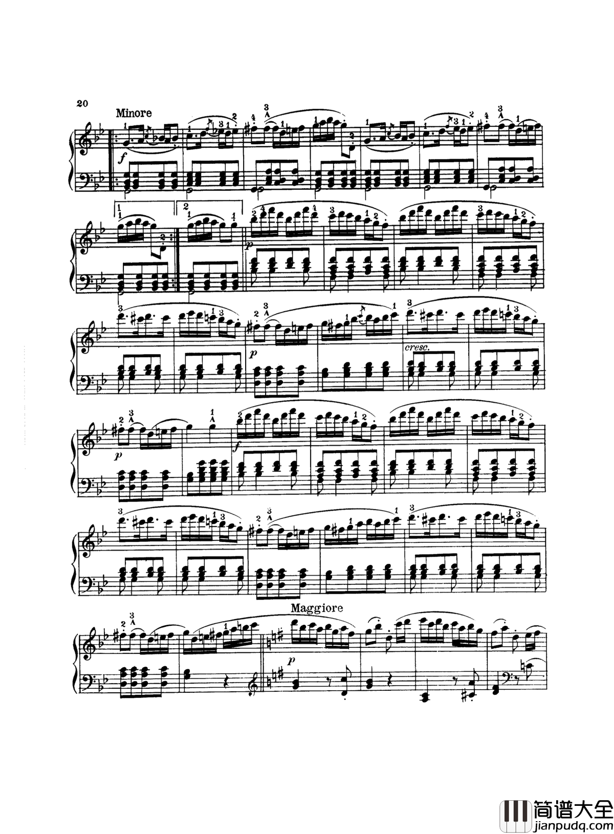 吉普赛回旋曲钢琴谱_带指法版_海顿