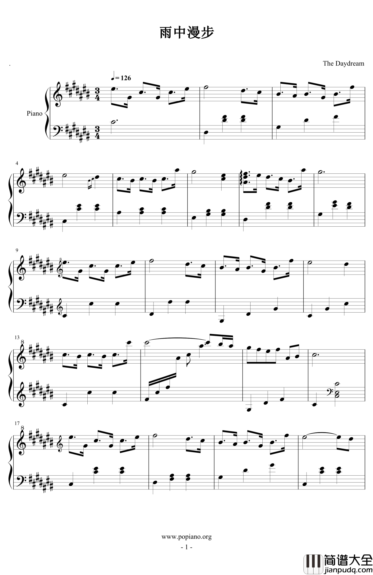雨中漫步钢琴谱_Stepping_On_The_Rainy_Street_完全版_The_Daydream