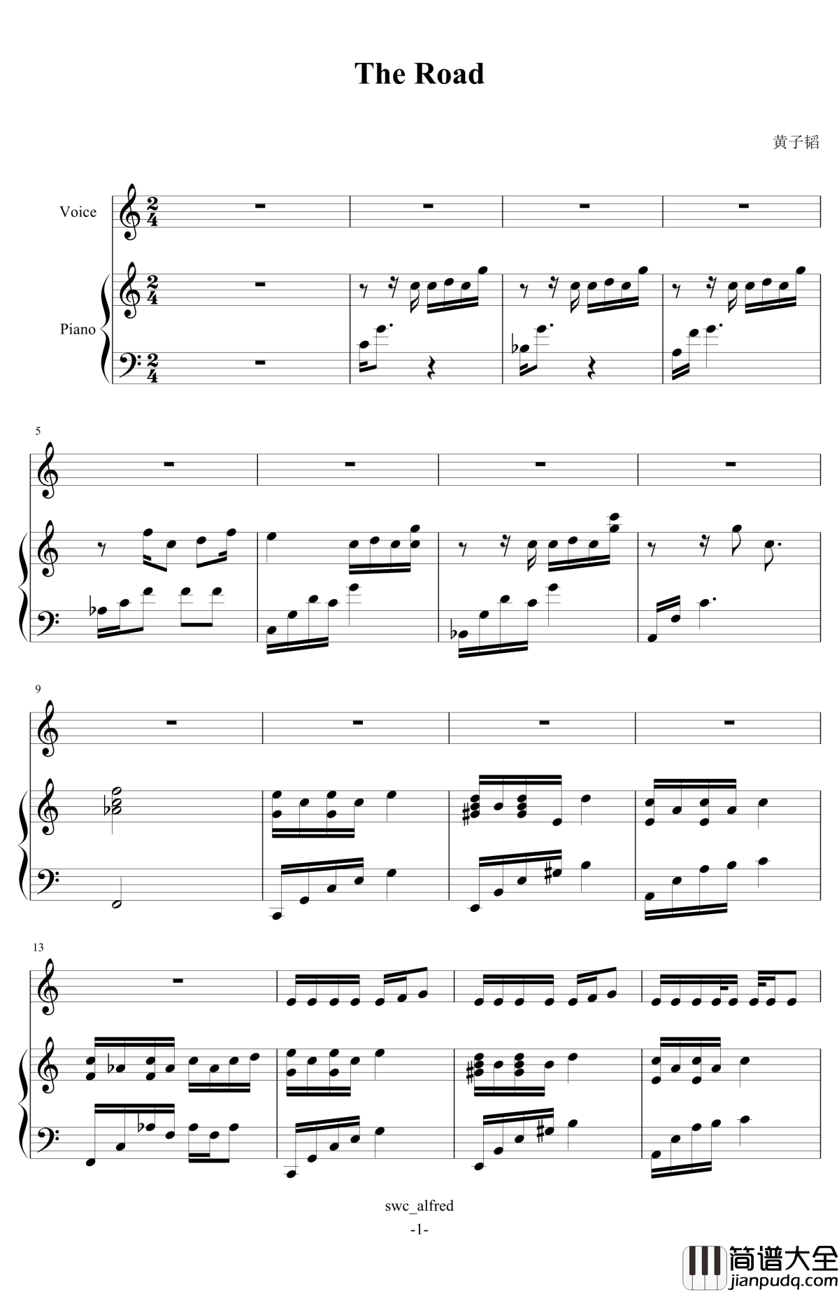 The_Road钢琴谱_黄子韬