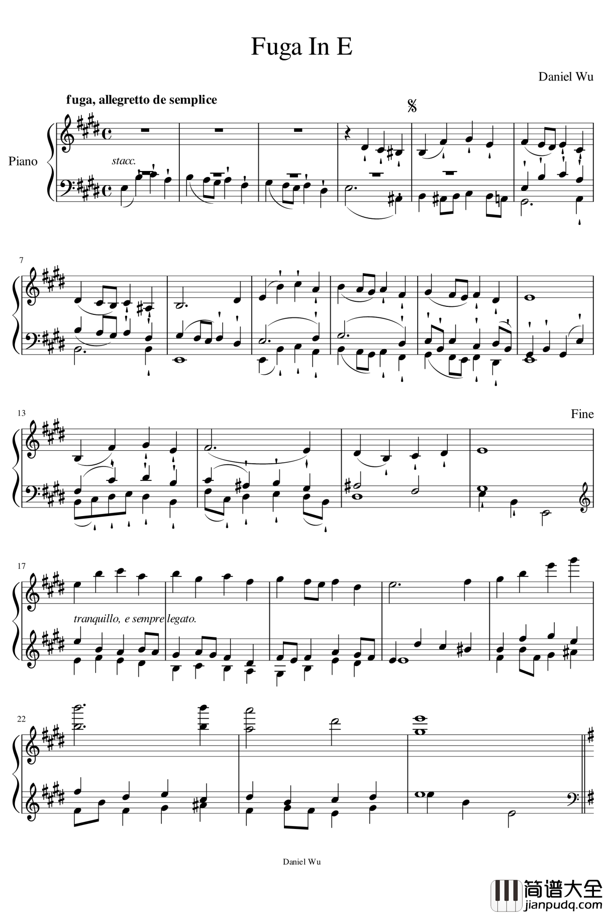 DanielInC钢琴谱_E大调赋格