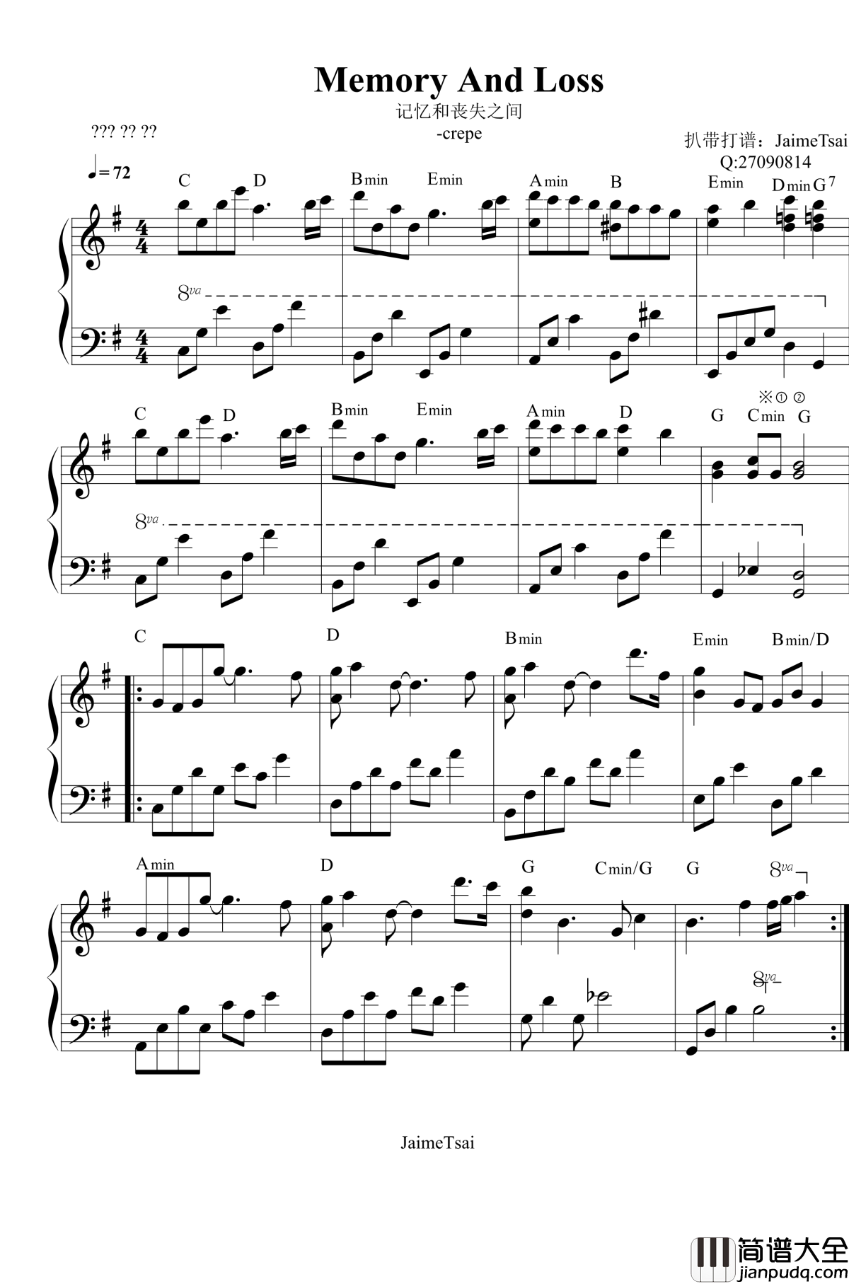 记忆和丧失之间钢琴谱_Crepe