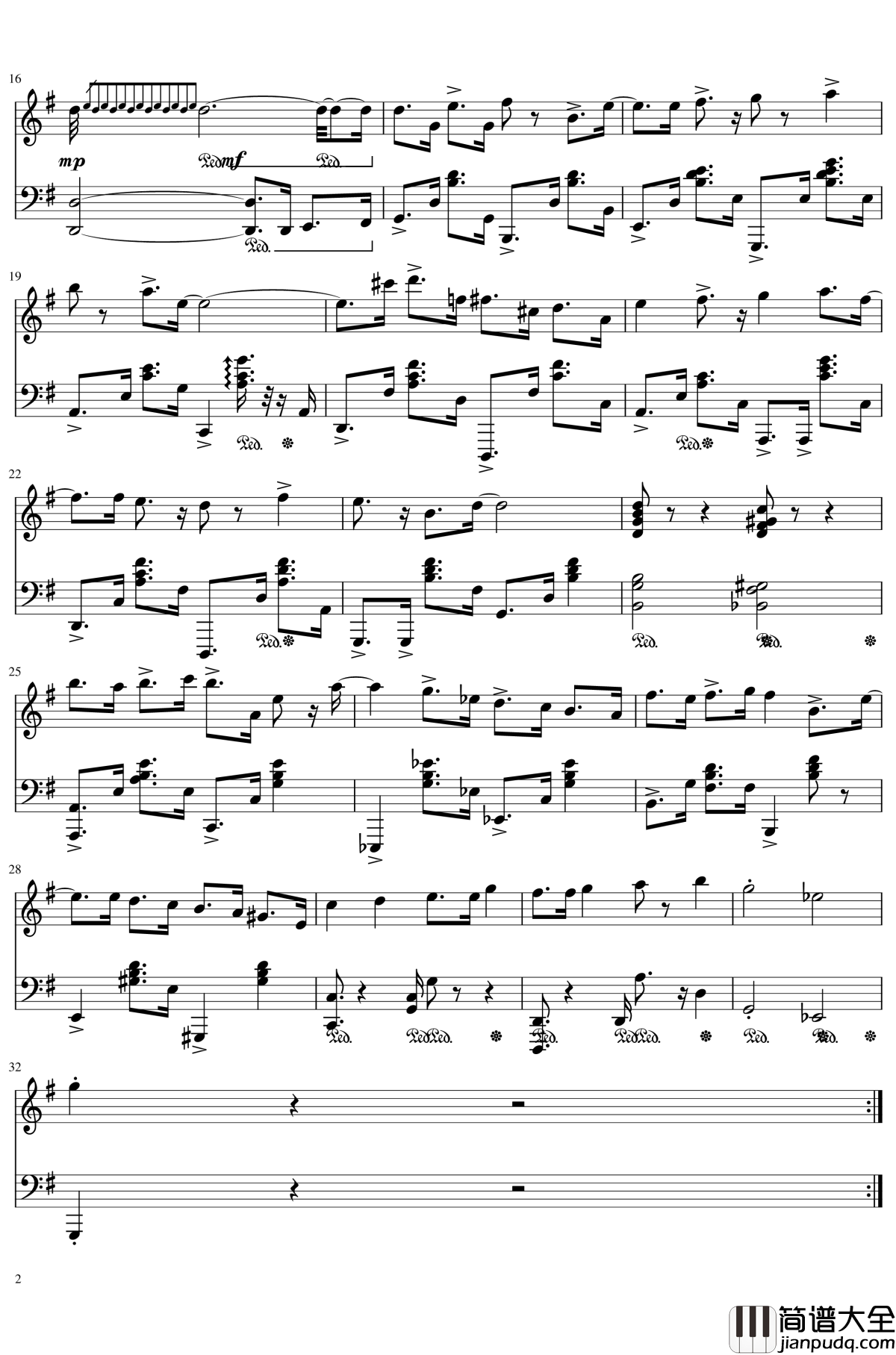 旅行青蛙钢琴谱_精致版