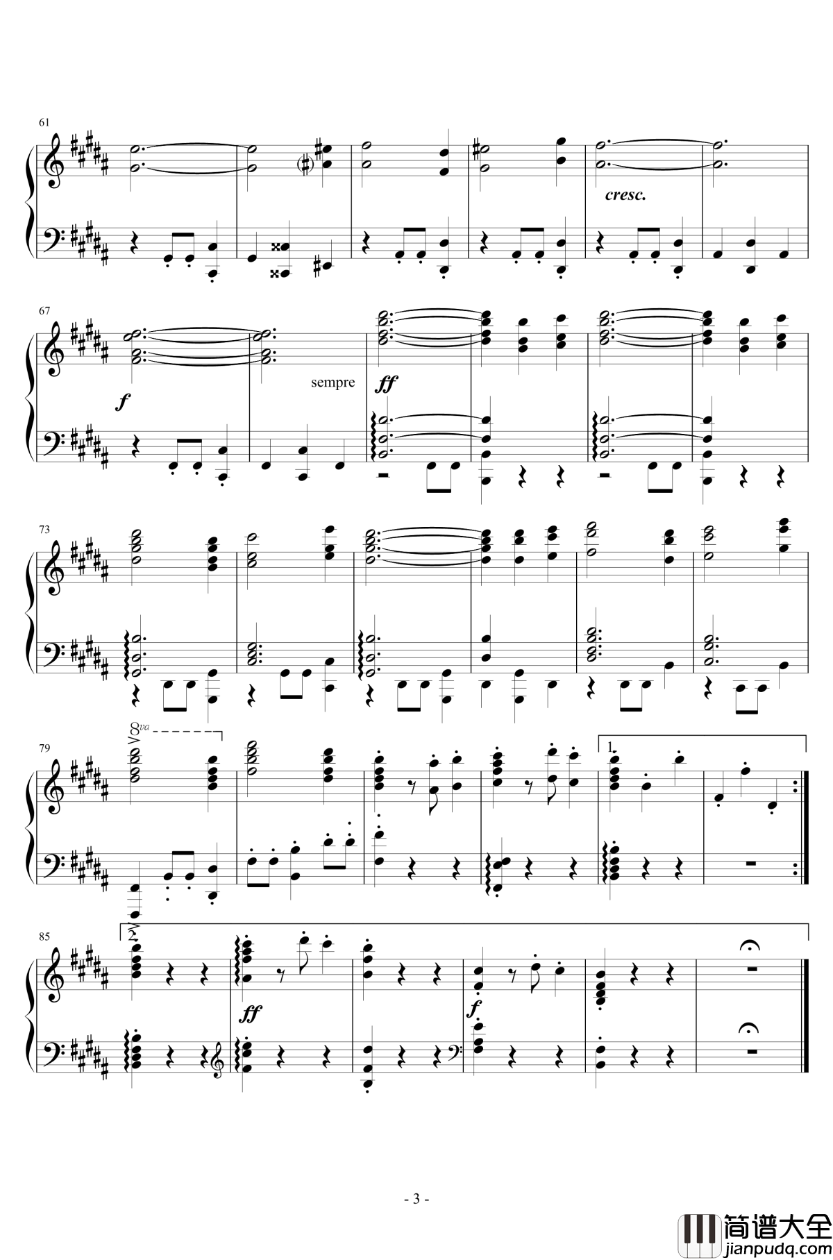 B大调第一钢琴三重奏钢琴谱_Op.8_第二乐章_谐谑曲_中段_勃拉姆斯