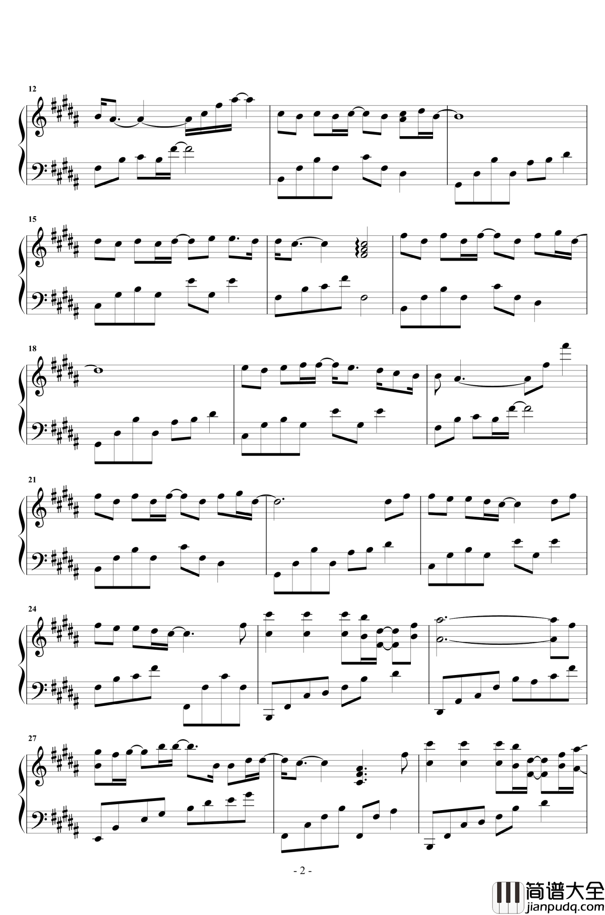 岁月钢琴谱_原声完整版_王菲