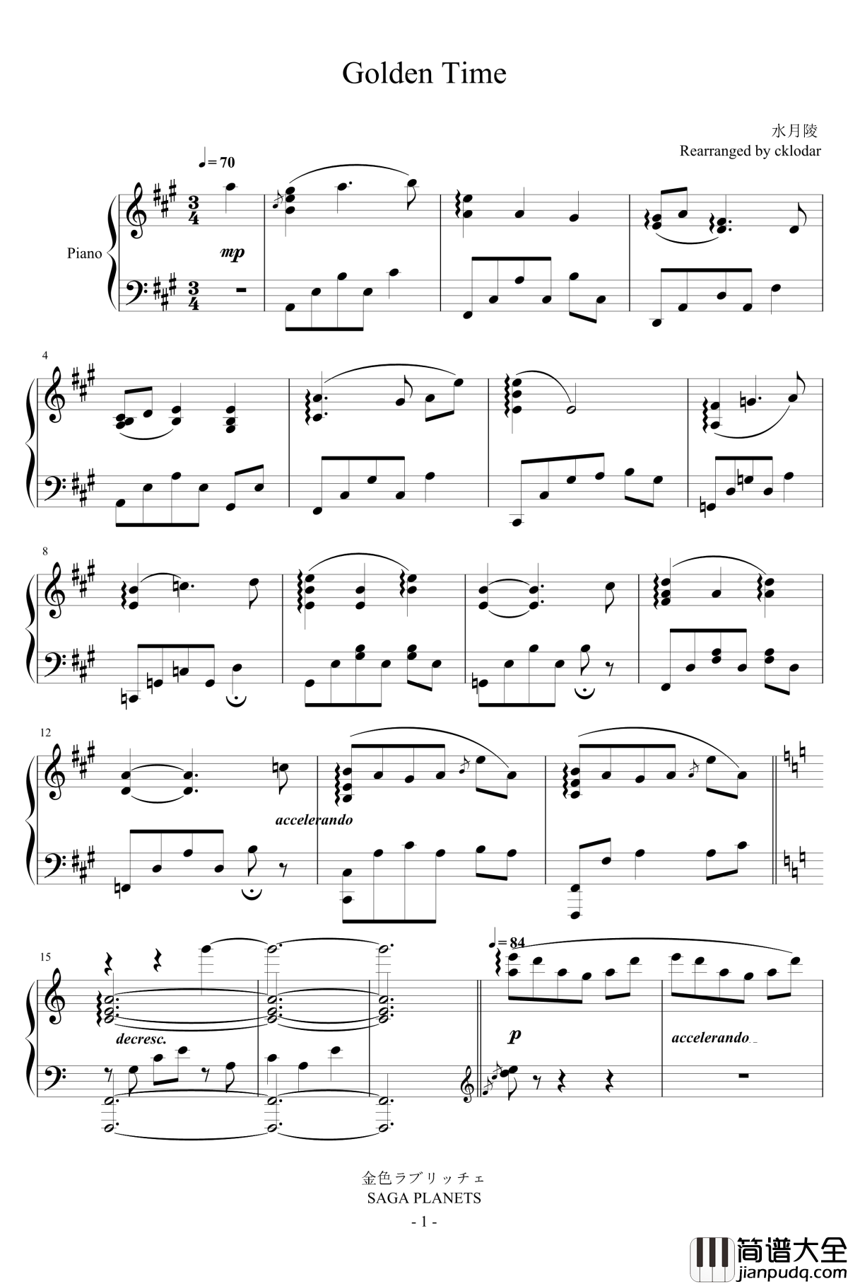 Golden_Time钢琴谱_水月陵