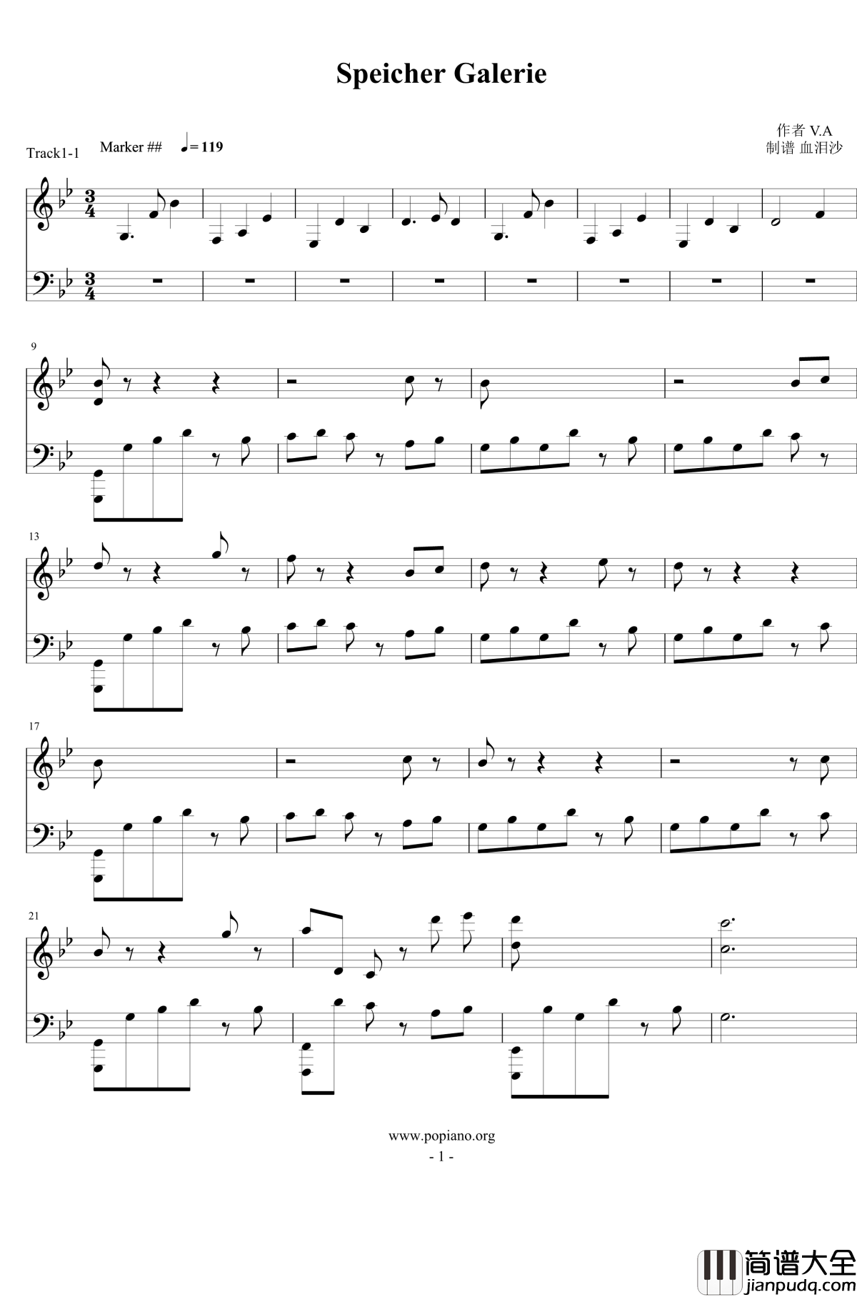 图书馆BGM钢琴谱_Speicher_Galerie_rabirabi