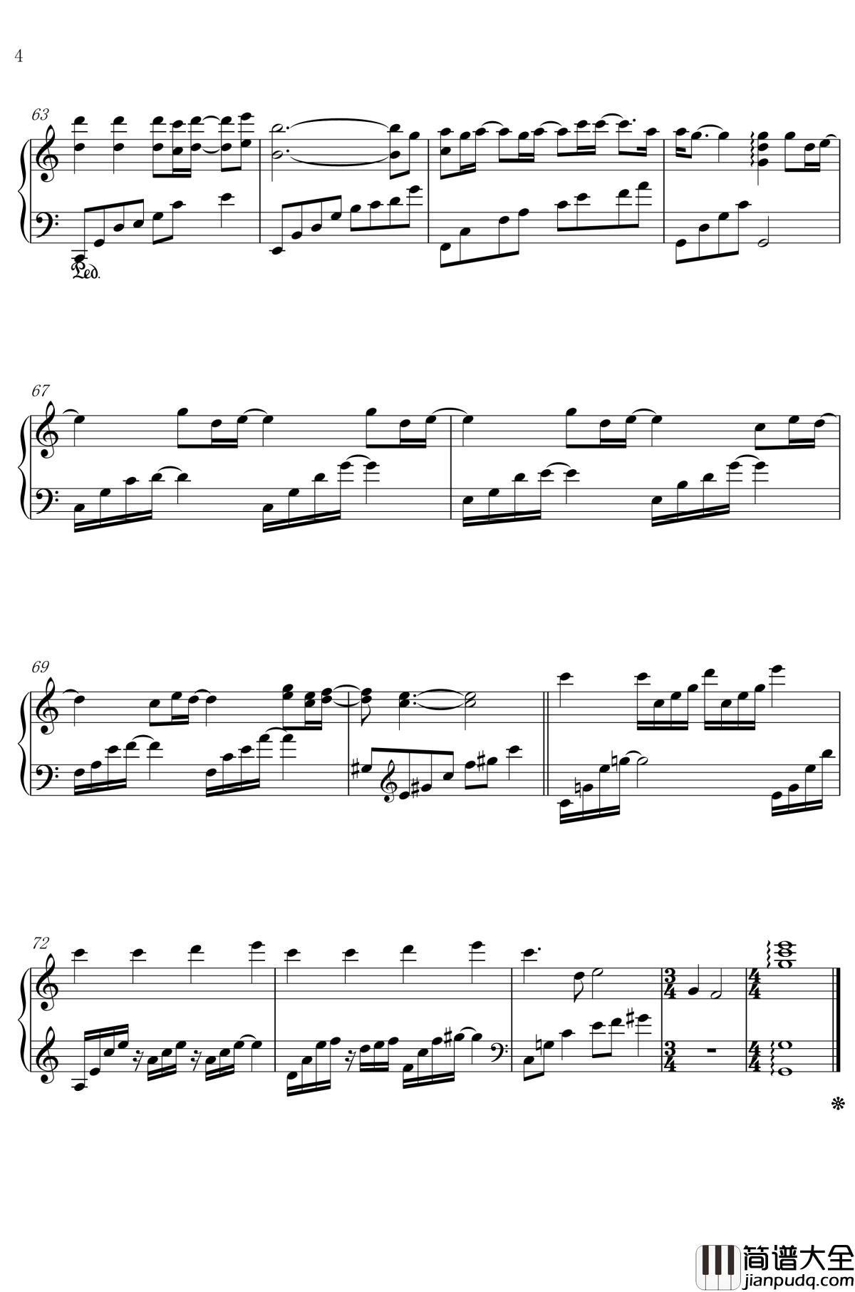 岁月钢琴谱_华丽独奏_王菲